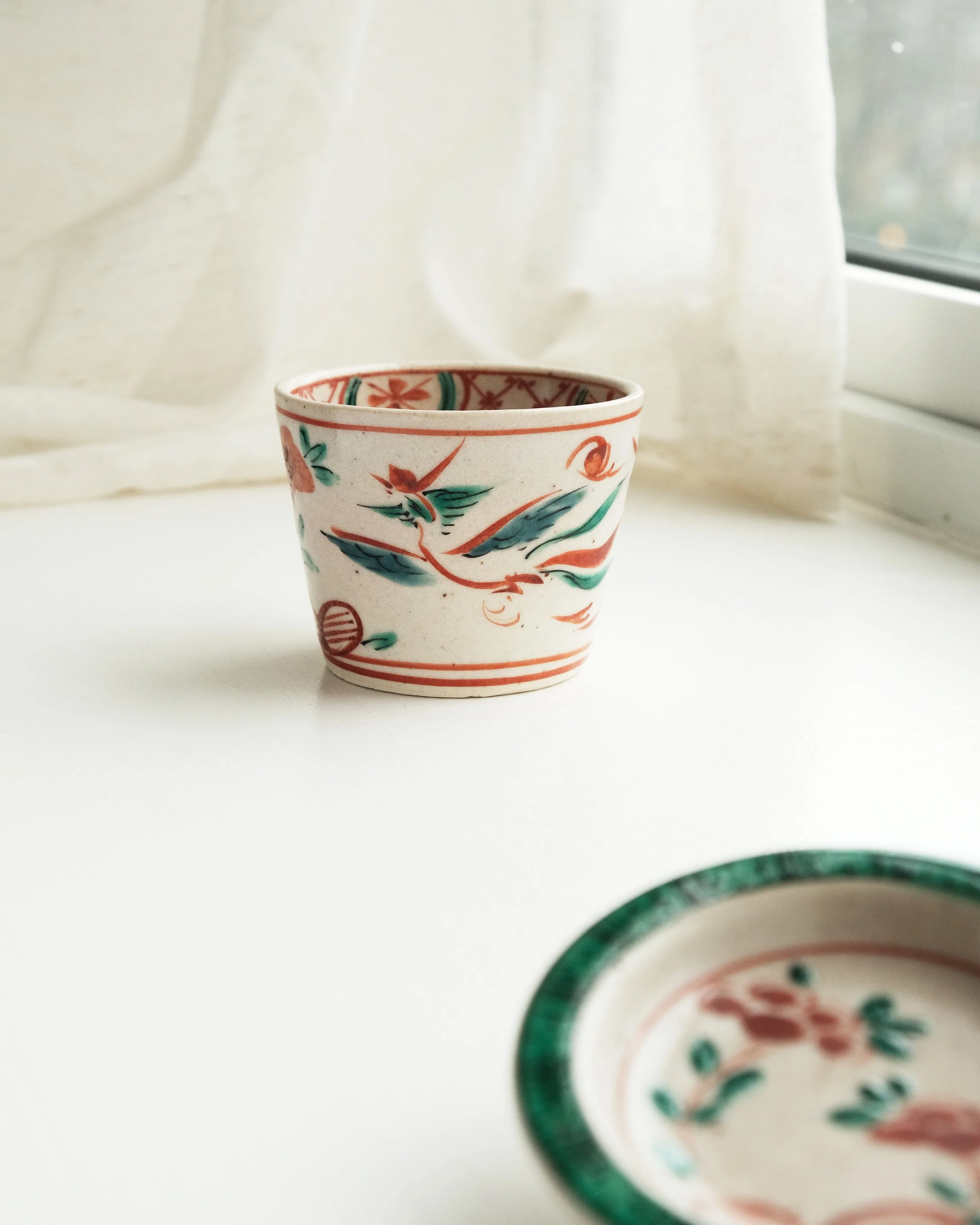 Hand Painted Vintage Cup with Lid