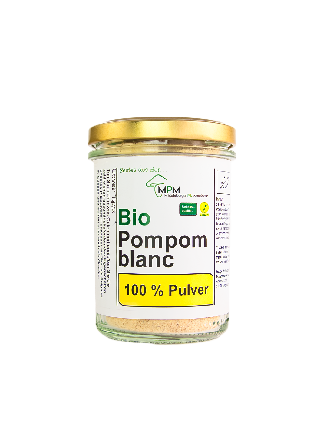 Bio Pompom blanc Pulver im Schraubglas