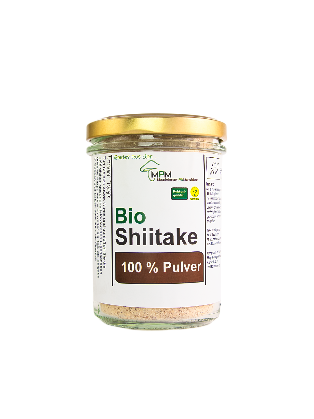 Bio Shiitake Pulver im Schraubglas