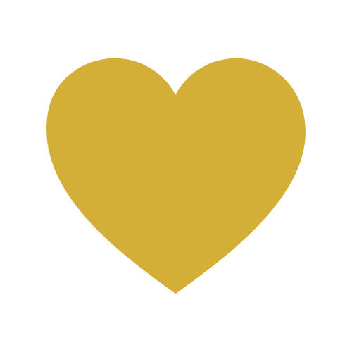 Gold heart icon on black background.