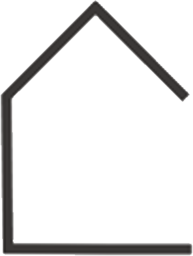 Une illustration d'une maison vue de face avec un toit en pente aiguë.