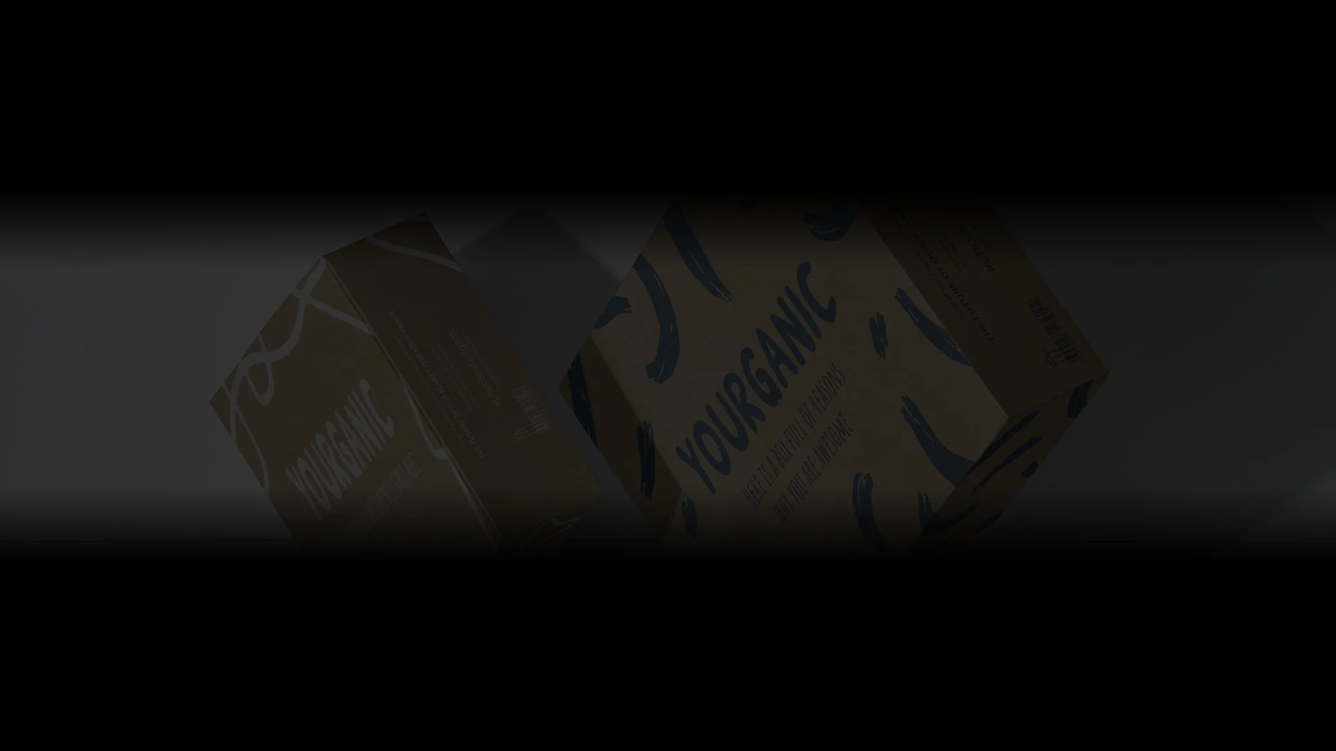 A close-up of 'YOURGANIC' packaging, featuring eco-friendly design elements and text emphasizing organic products.