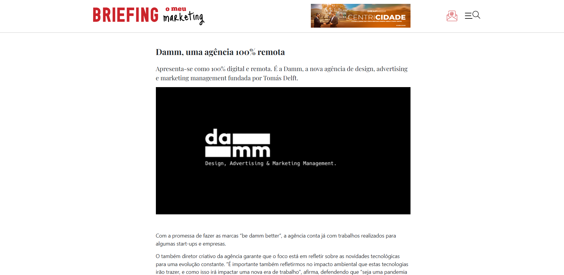 Article about Damm agency on a Portuguese website.