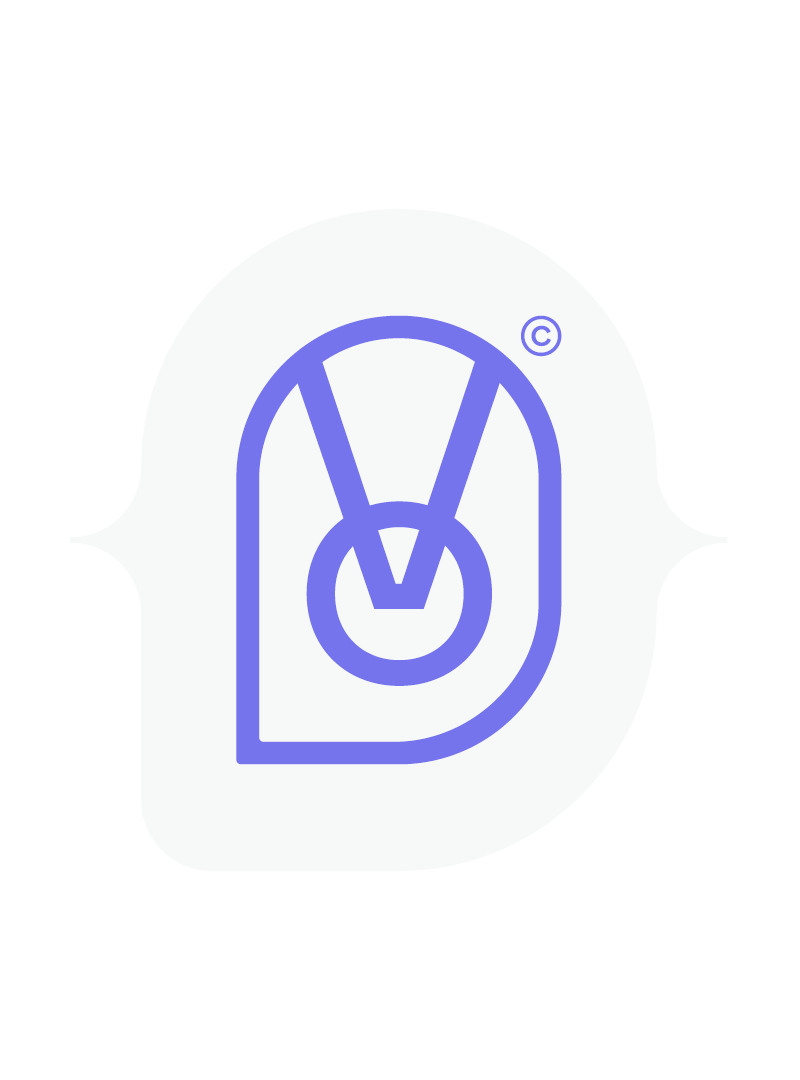 Illustration of a stylized artist palette with a paintbrush, depicted in blue lines.