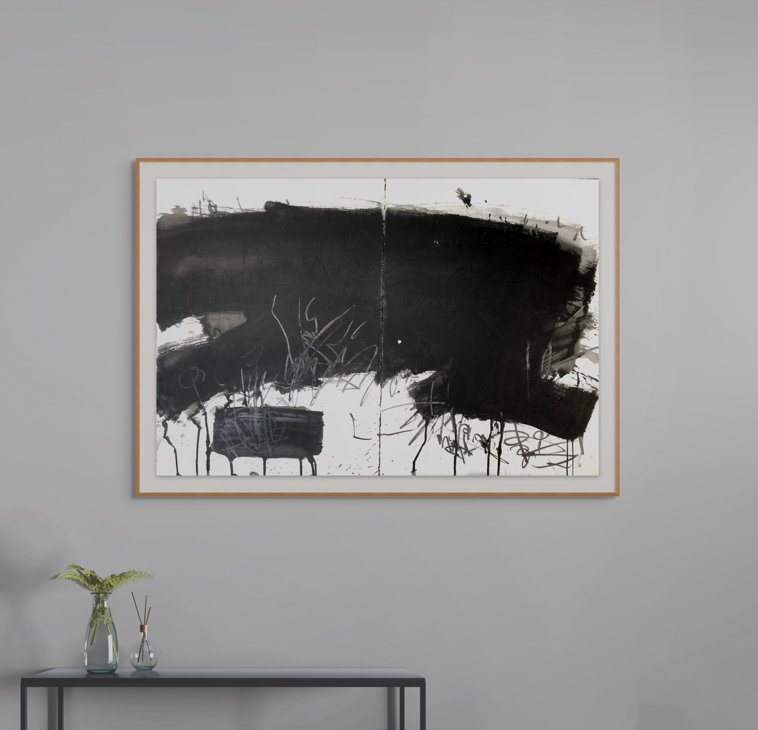 'Black Horizont I', 2 x 56x77cm, Mixed Media on Paper (frame not included)