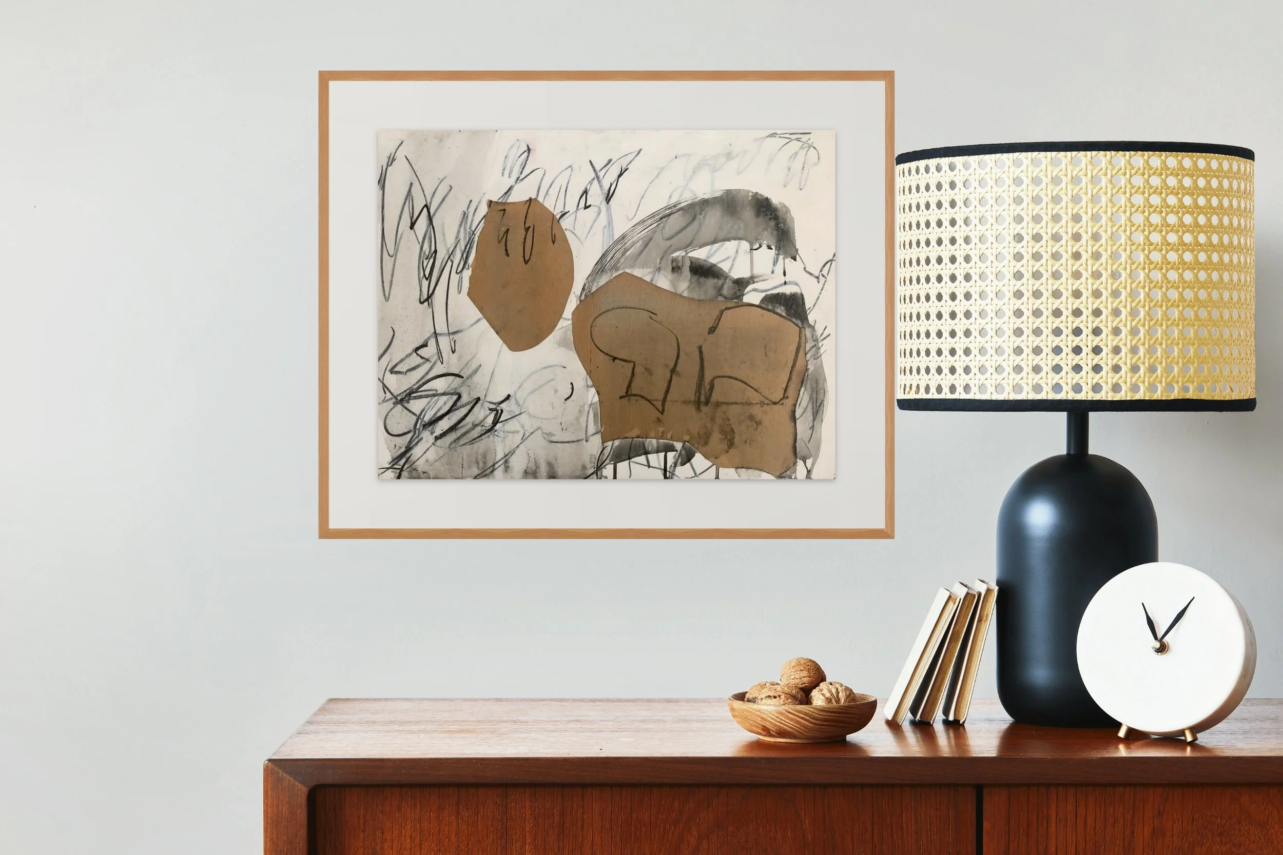 'Between Day and Night', 61 x 46cm, Collage and mixed media on Hardboard (frame not included)