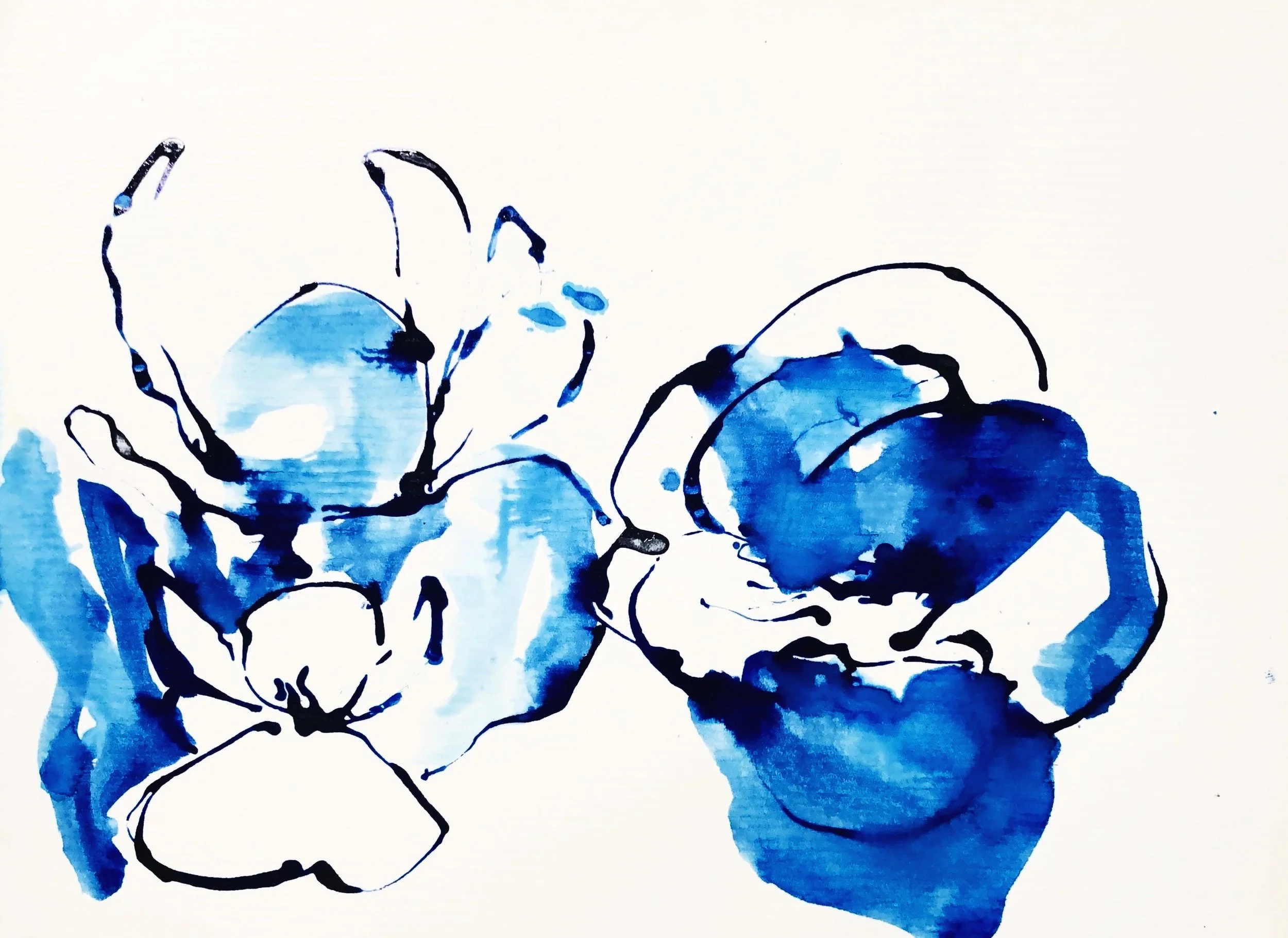 'Blue Petals', 32x24cm, Watercolour on Paper