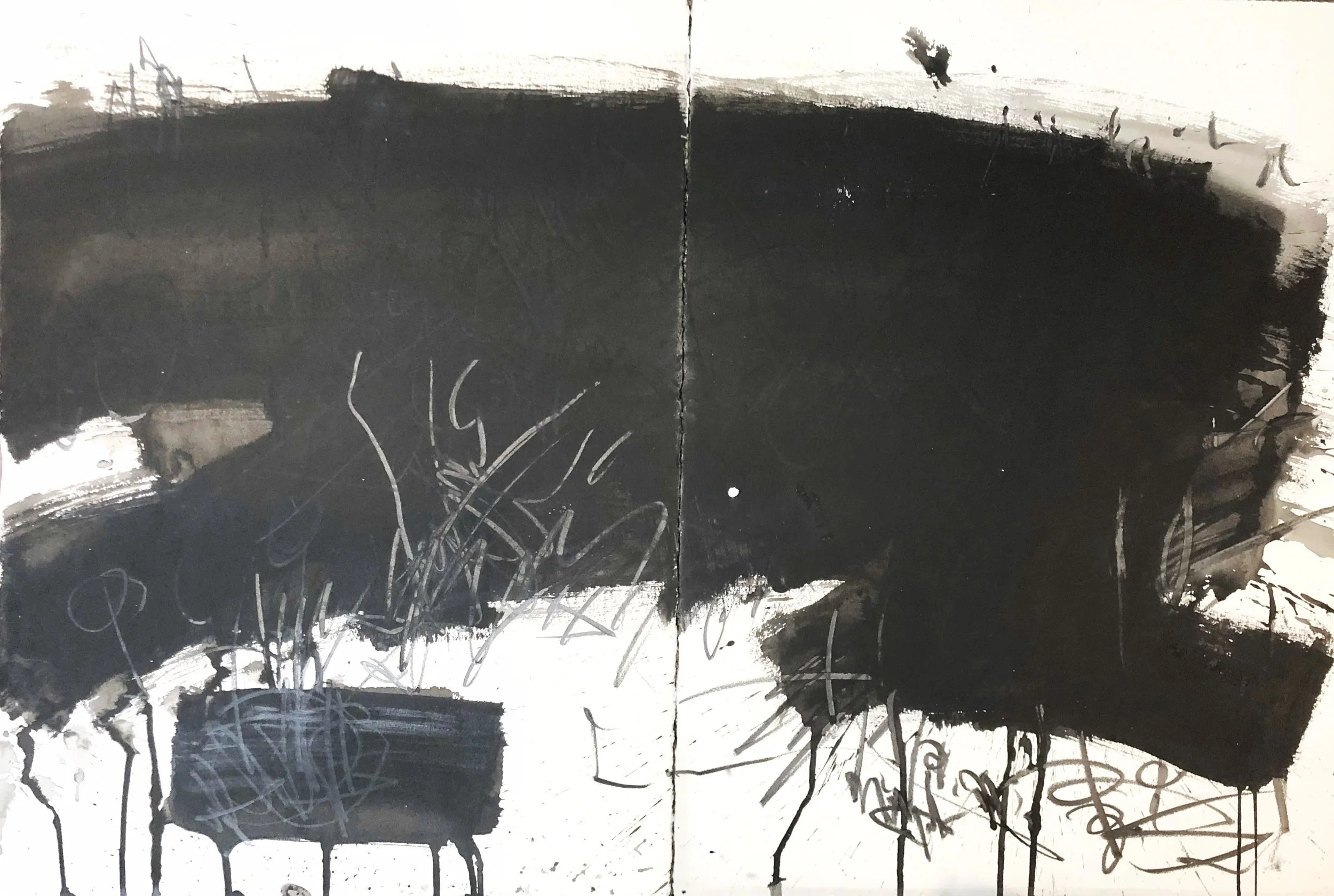 Black Horizont I, 2 x 56x77cm Mixed Media on Paper