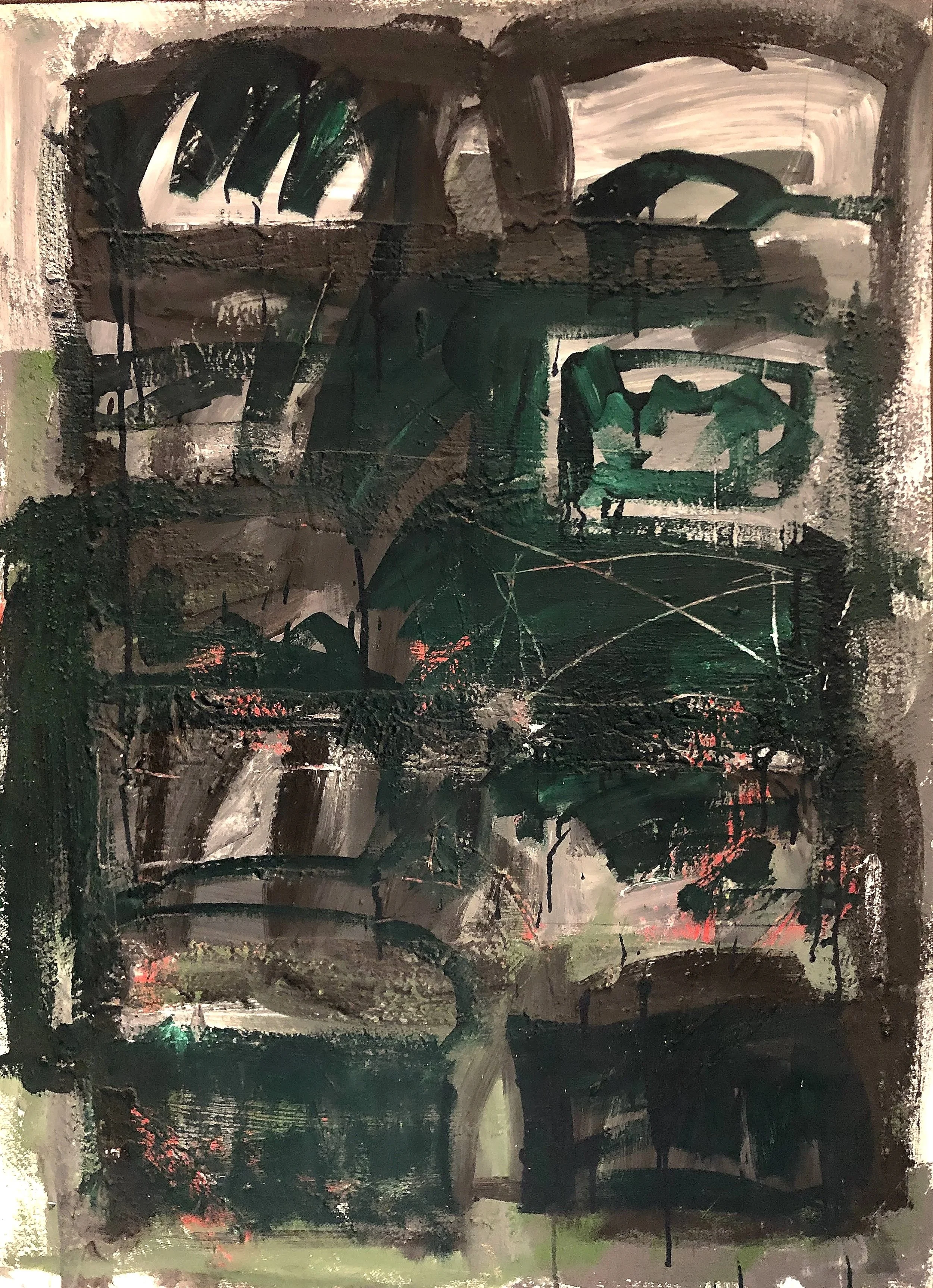 'Dark Structure', 80cm x 110cm, Collage and mixed media on hardboard.