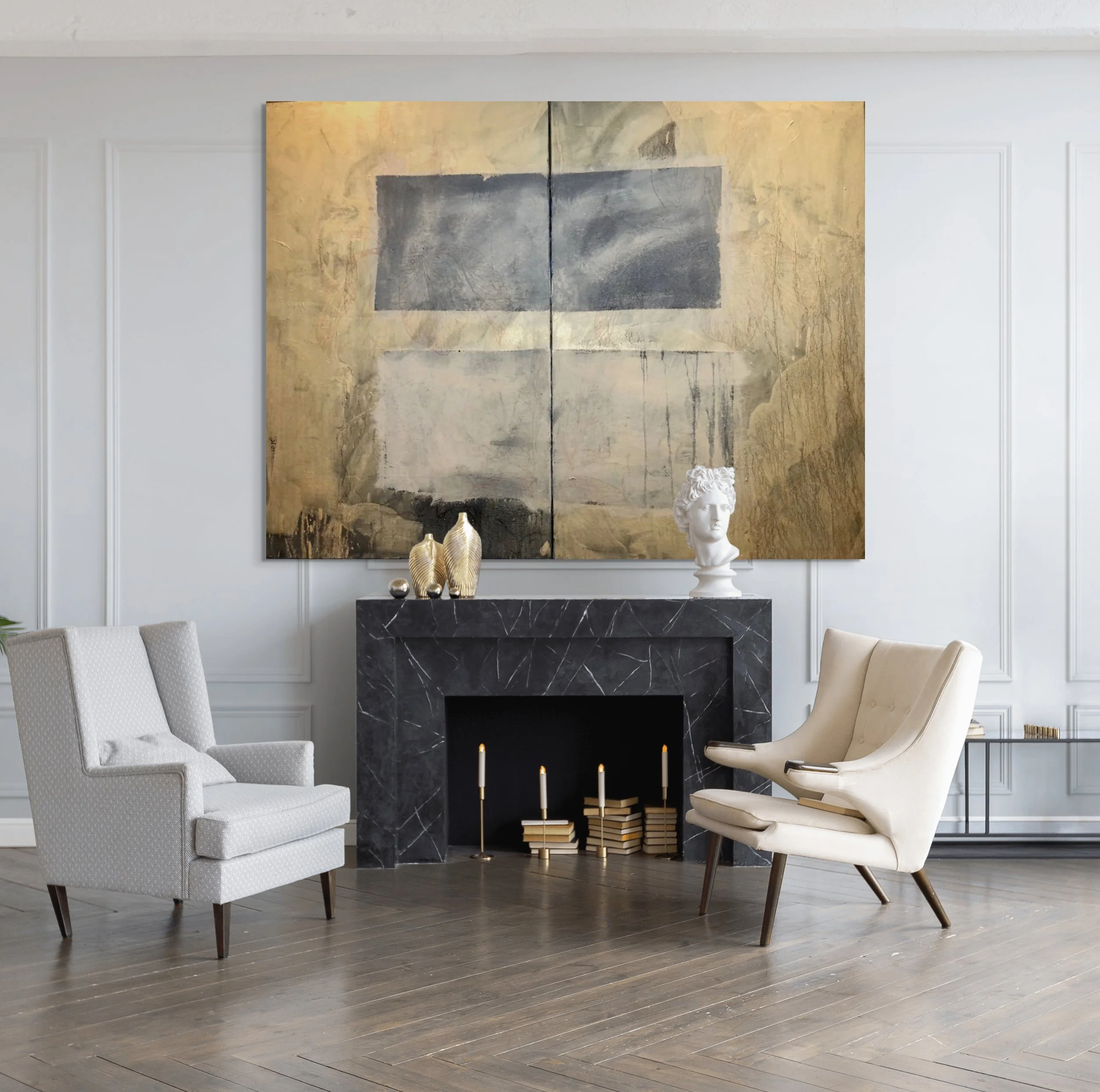 'Gold Dyptichon'2x97x154cm, Mixed Media on Canvas