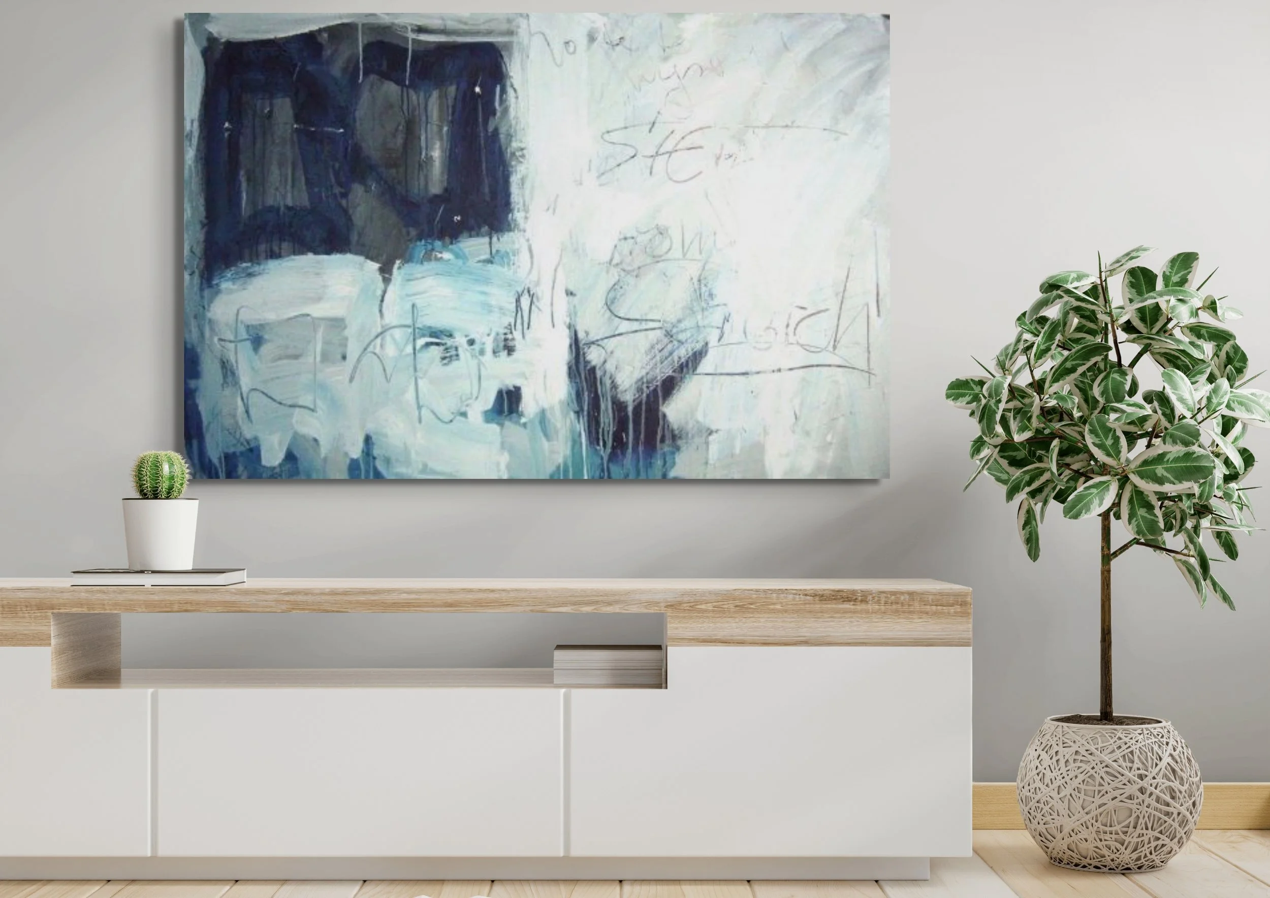 'Breaking Blue', 152x98cm, Collage and mixed media on Canvas