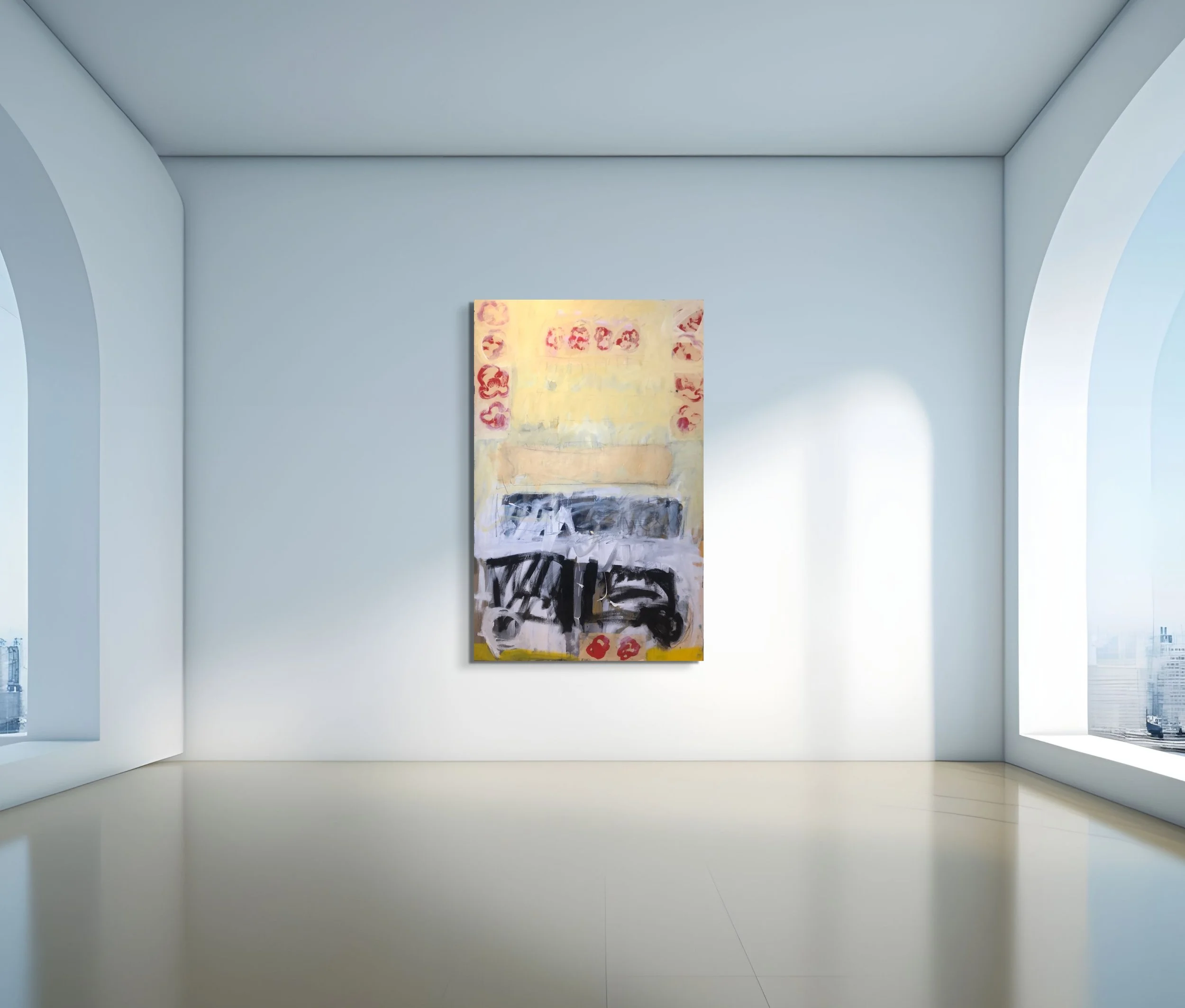 'Red on Light Yellow', 115 x 180cm, Collage and mixed media on Canvas