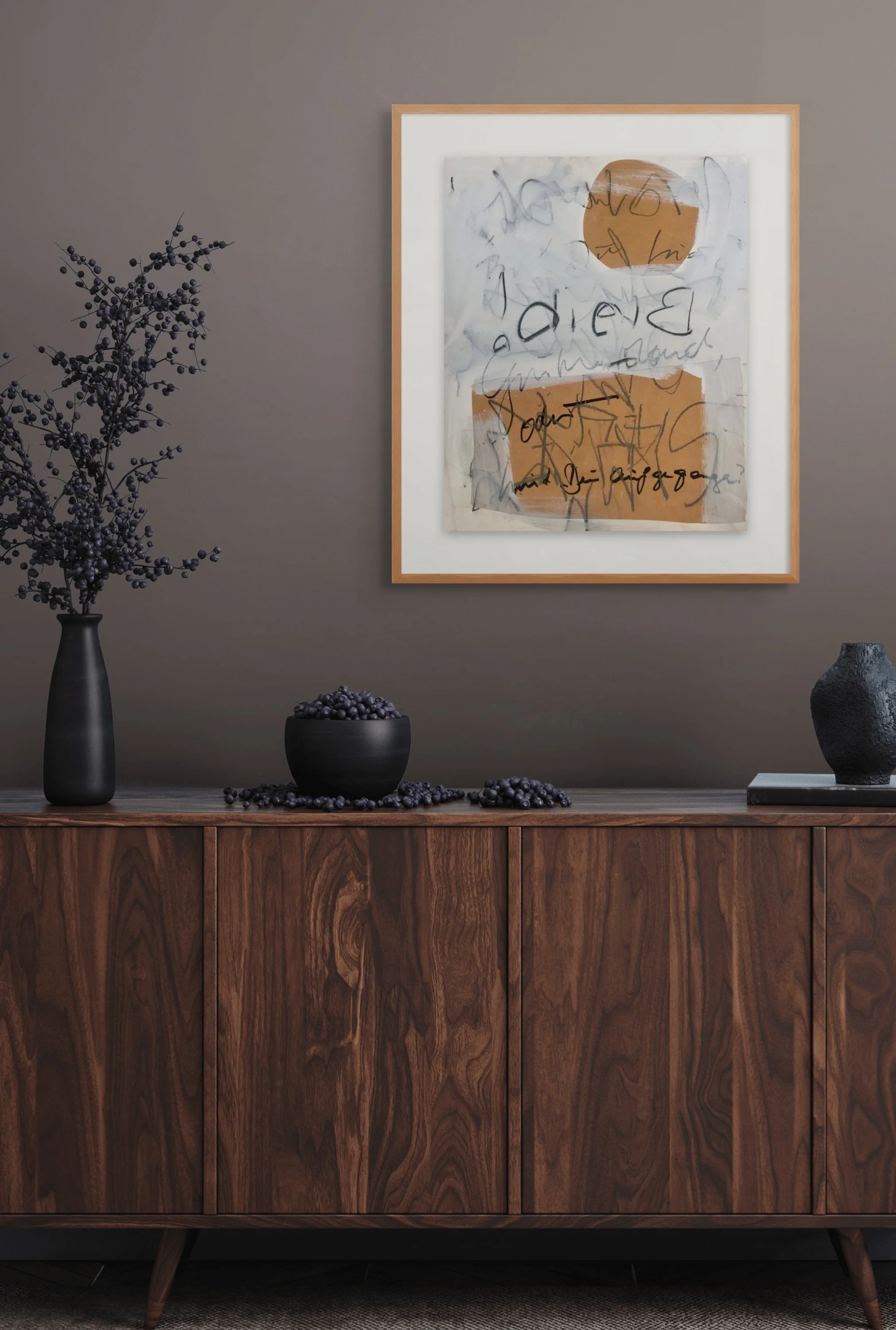 'Bleib!', 46.5x56cm, Collage and mixed media on Hardboard (frame not included)