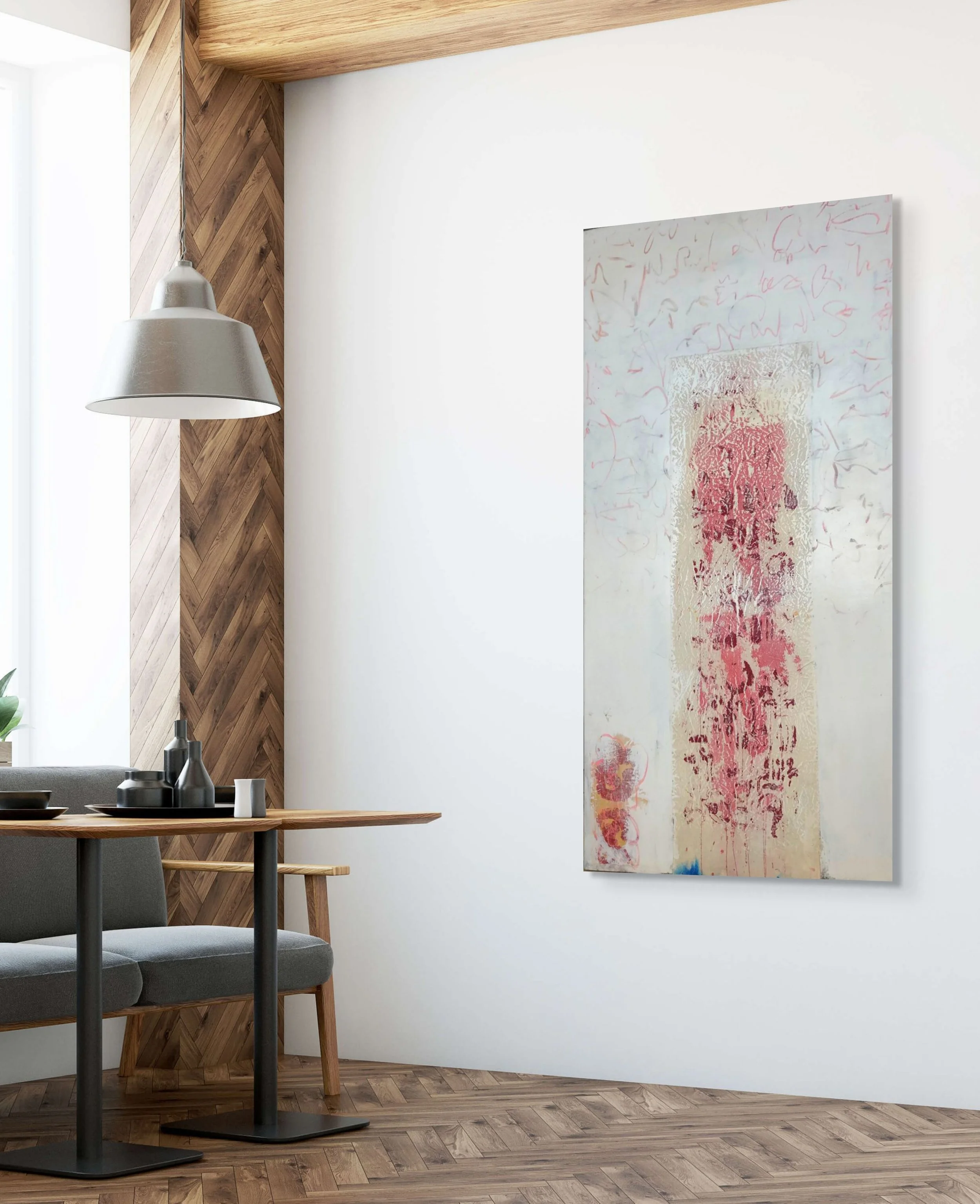 'Pink Signs', 80 x 150cm, Collage and mixed media on Canvas