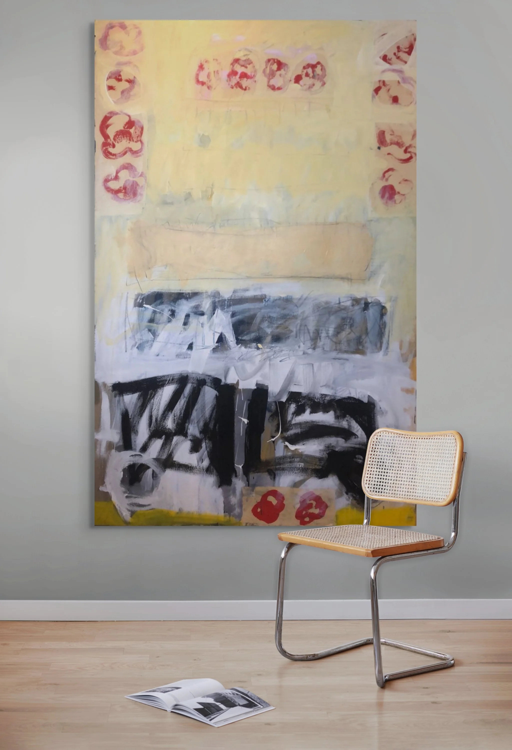 'Red on Light Yellow', 115 x 180cm, Collage and mixed media on Canvas