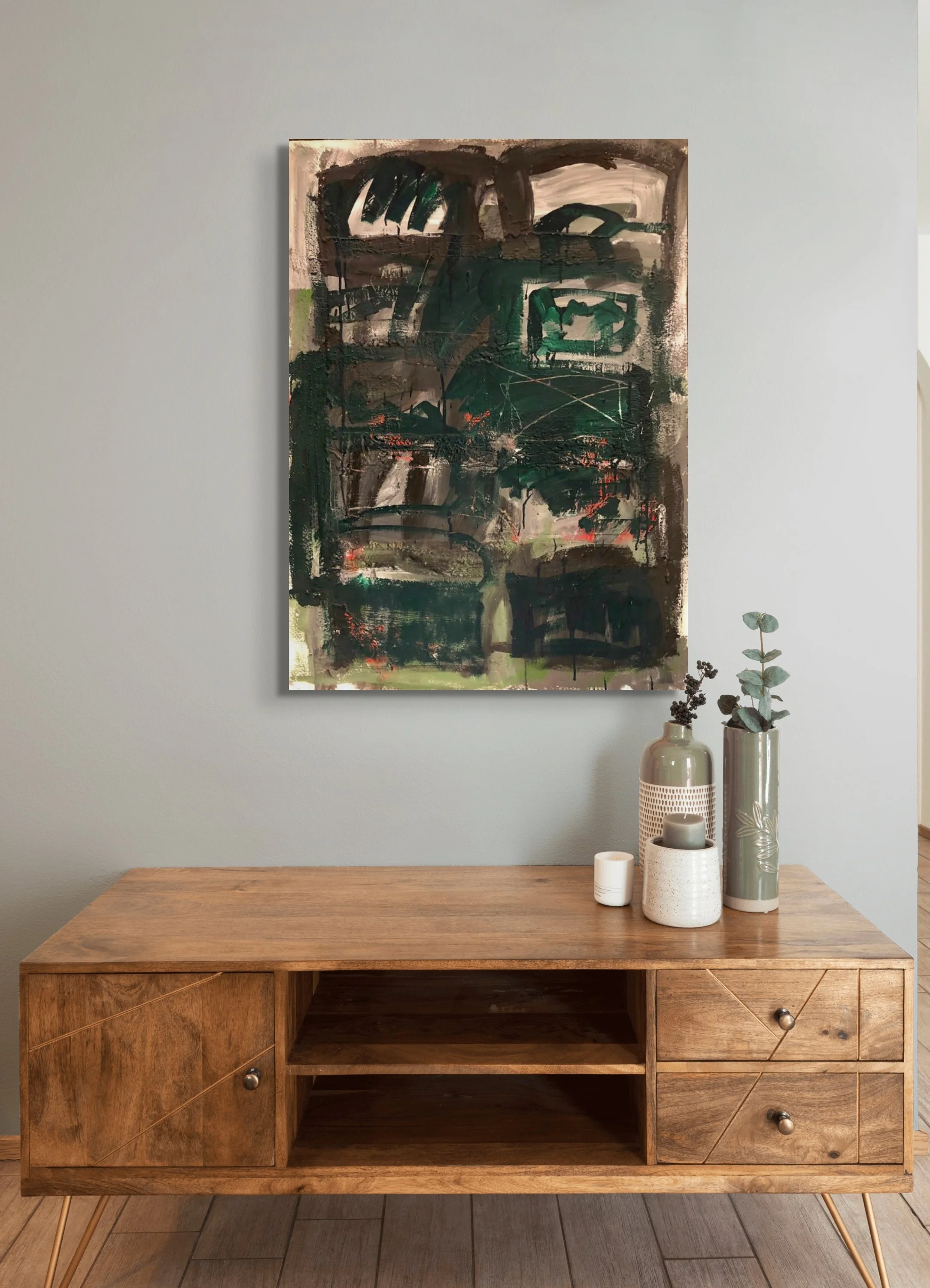 'Dark Structure', 80cm x 110cm, Collage and mixed media on hardboard.