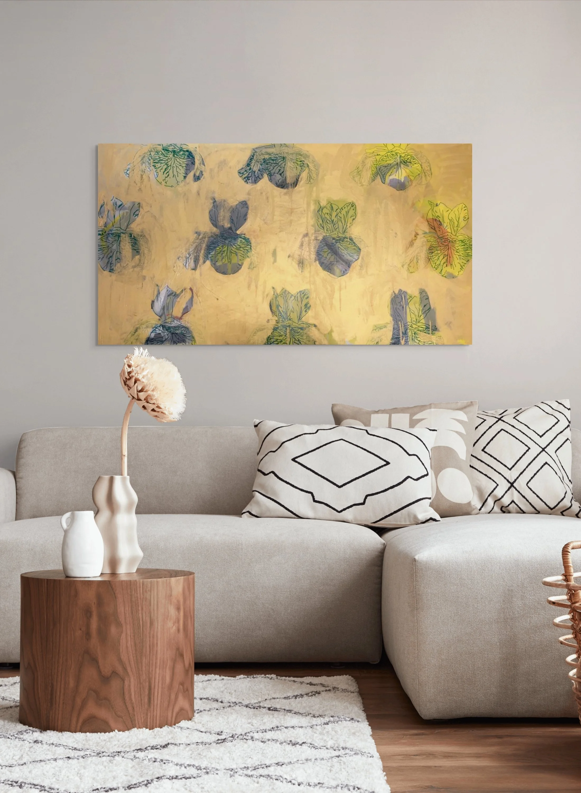 'Irises on Gold', 150 x 80cm, Mixed Media on Canvas
