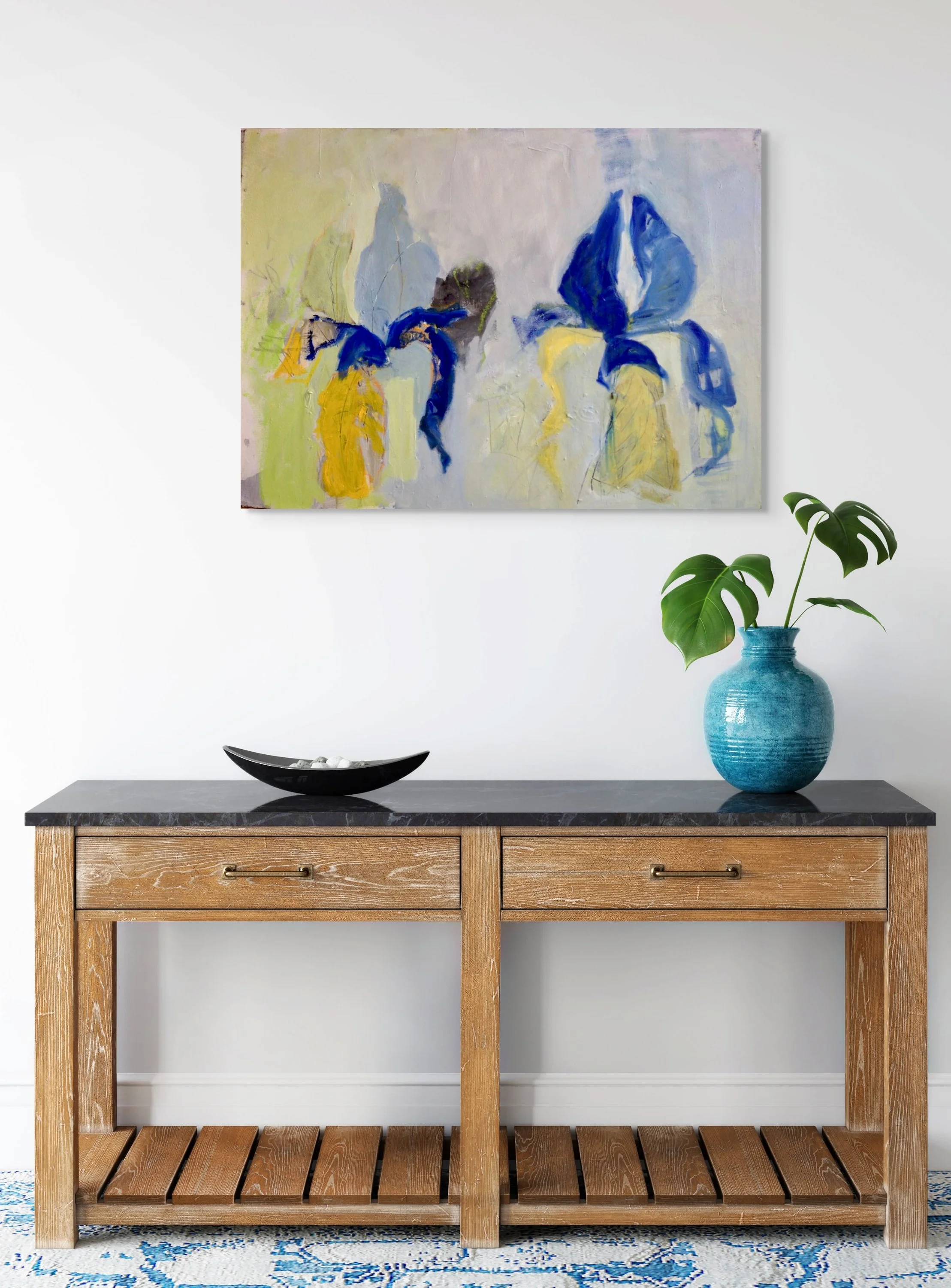 'Irises One', 100 x 72cm, Mixed Media on Canvas