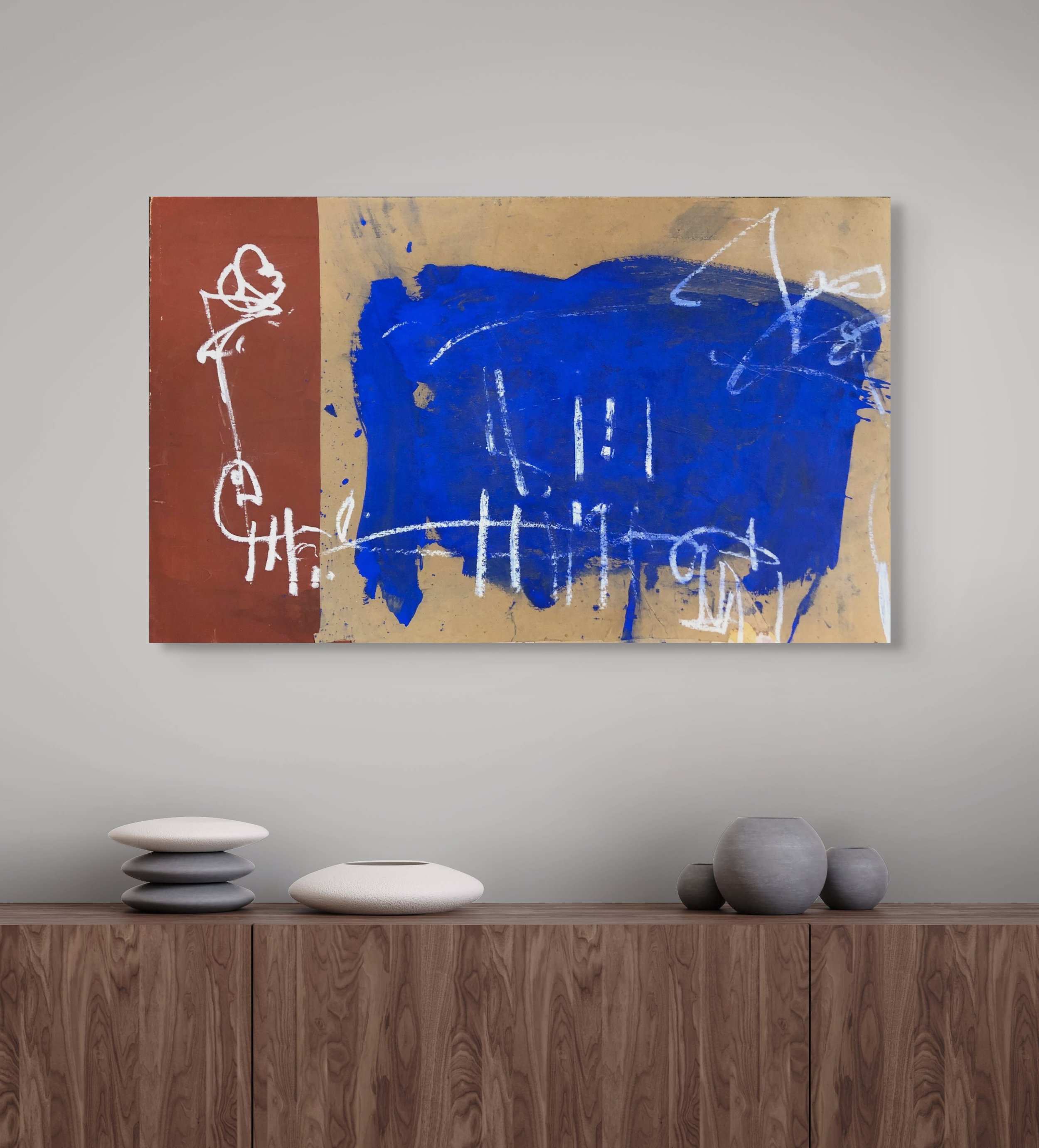 'Brown and Blue', 100 x 60cm, Collage and mixed media on Hardboard