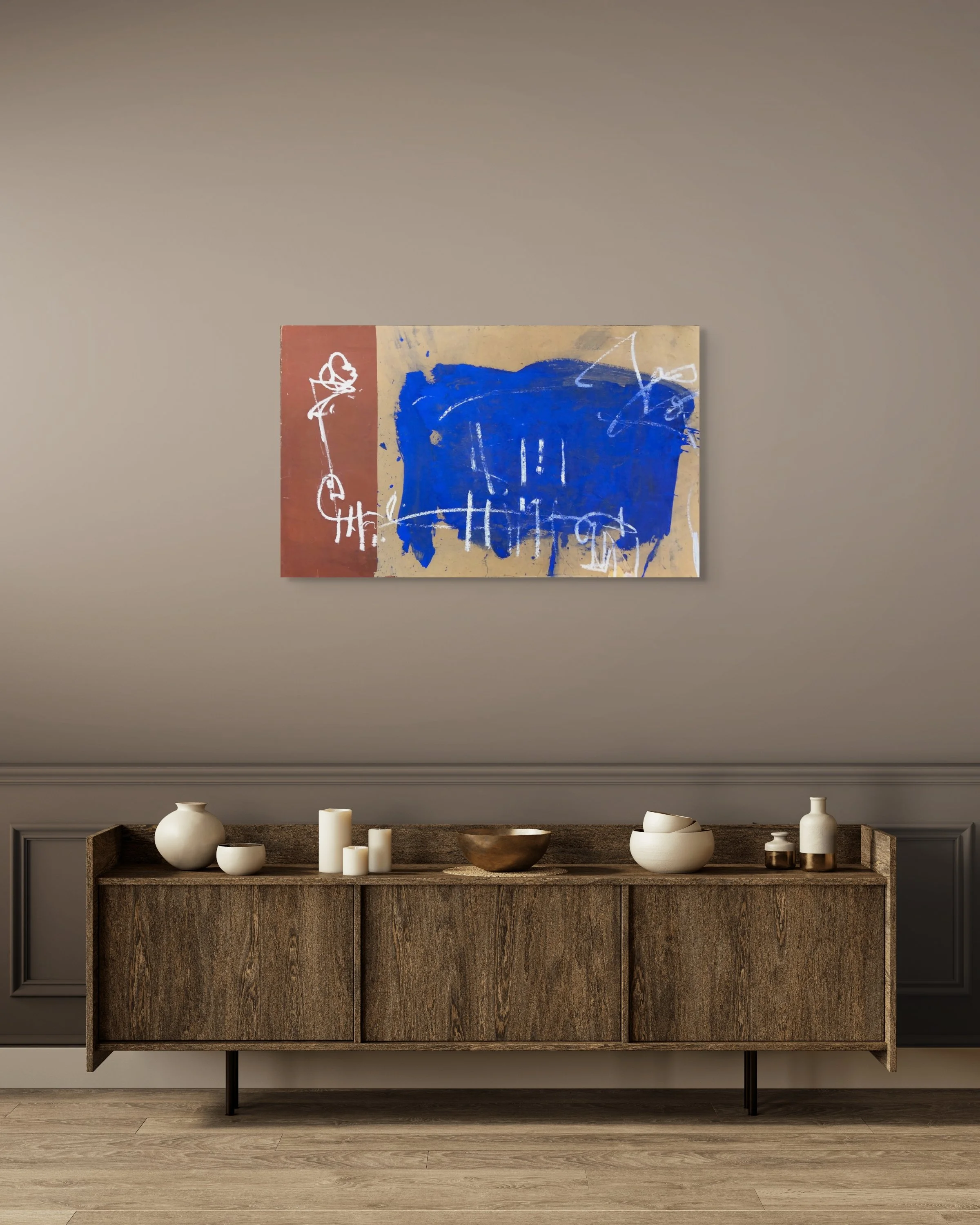 'Brown and Blue', 100 x 60cm, Collage and mixed media on Hardboard