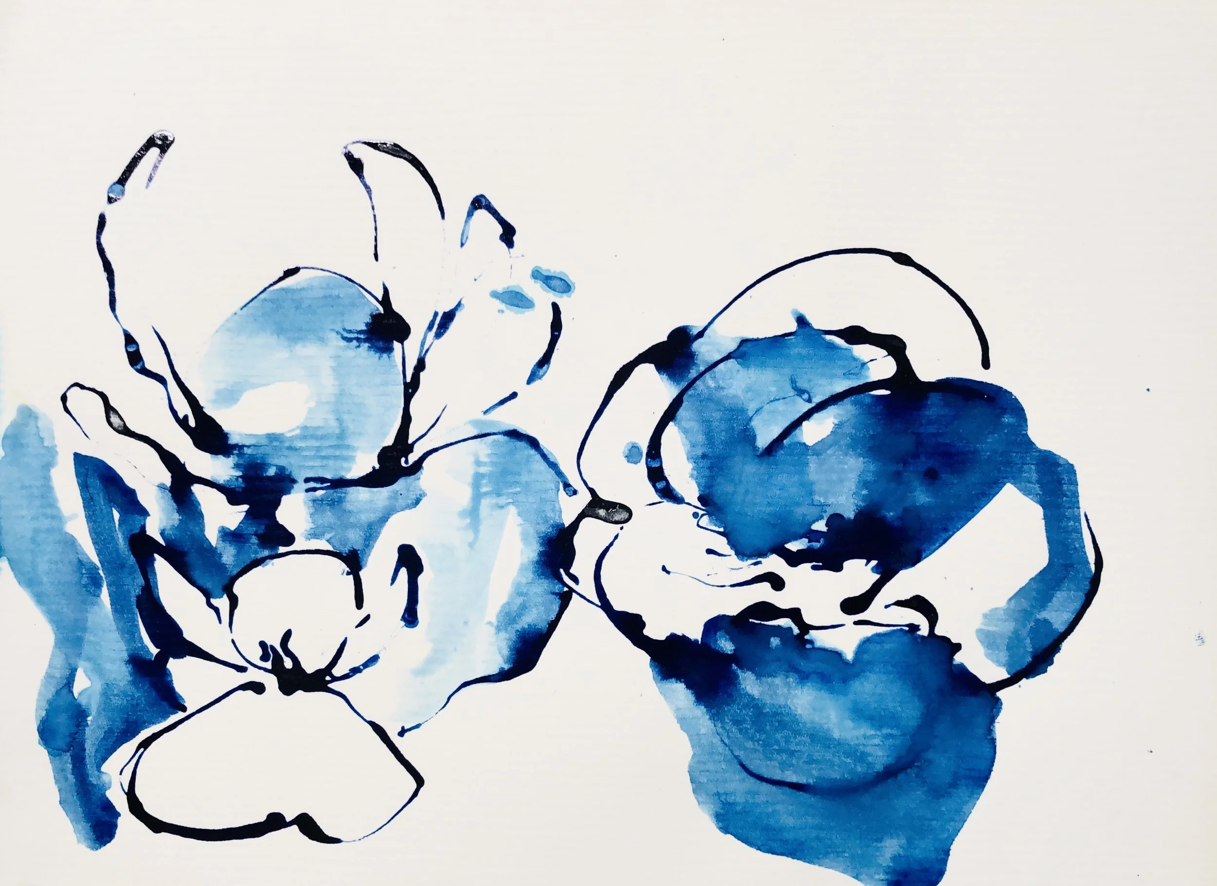 'Blue Petals', 32x24cm, Watercolour on Paper