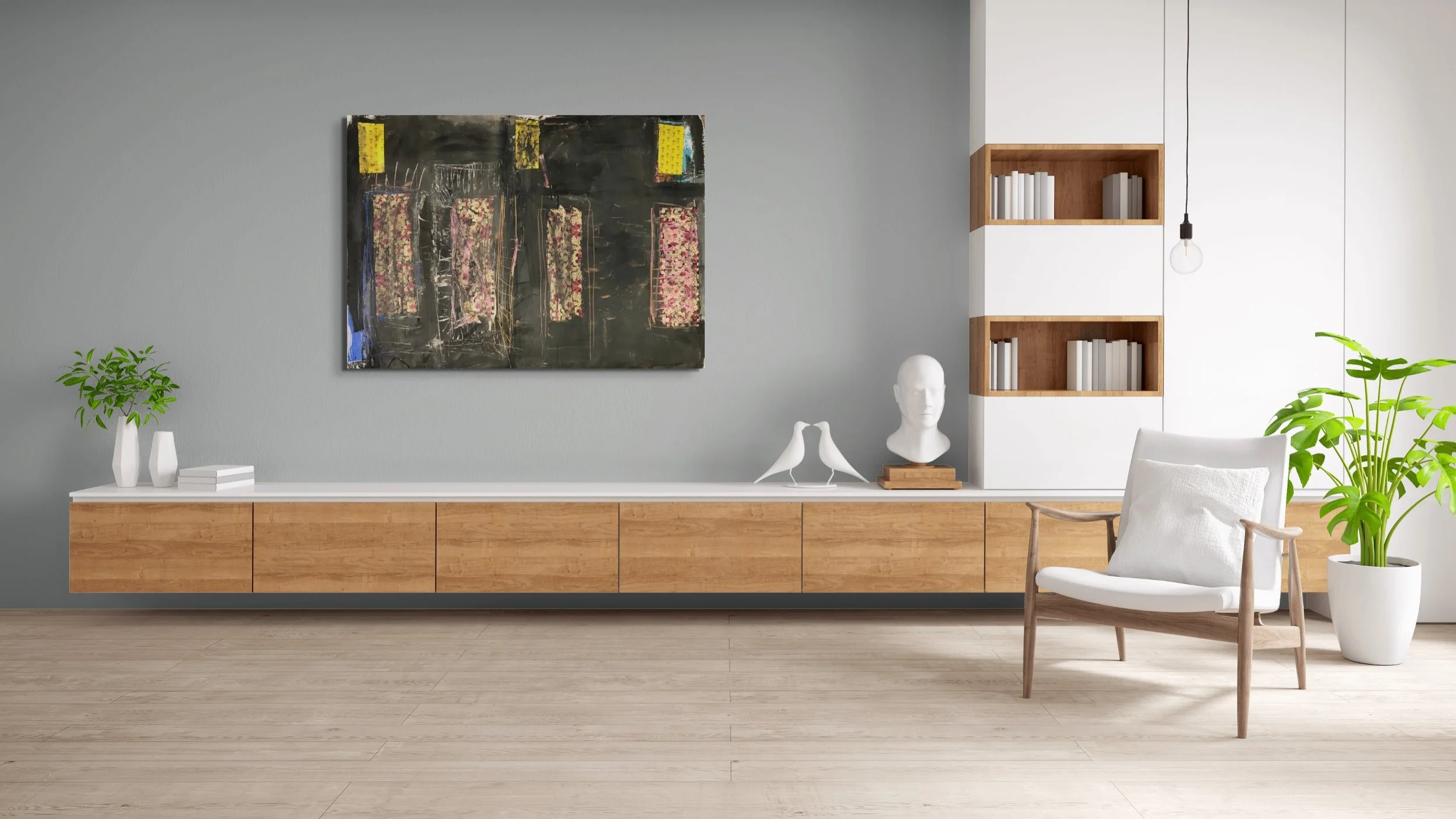 'Flower Boxes II', 150 x 110cm, Collage and mixed media on Canvas