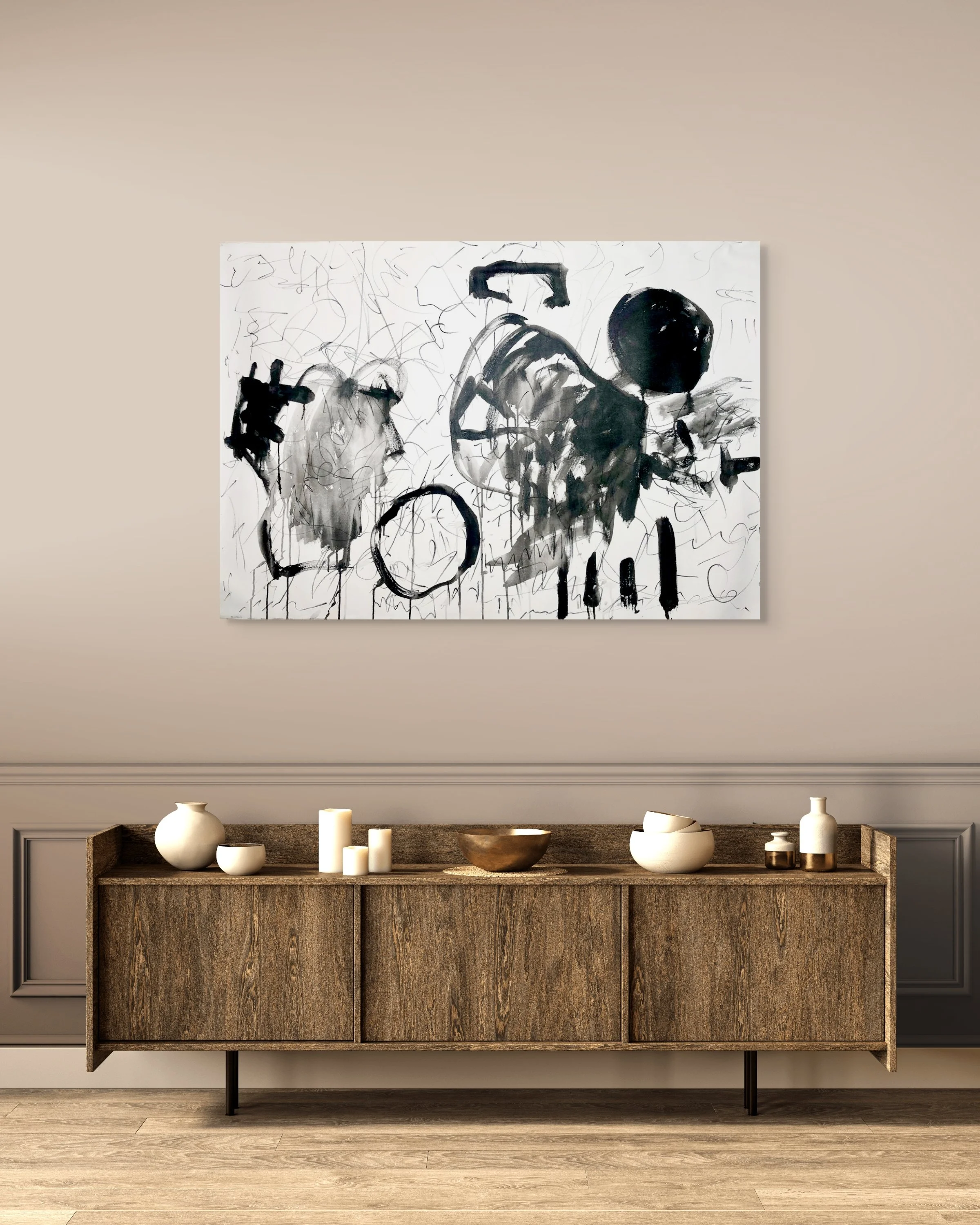 'Sketch in Black', 130x90cm, Acrylics on Canvas