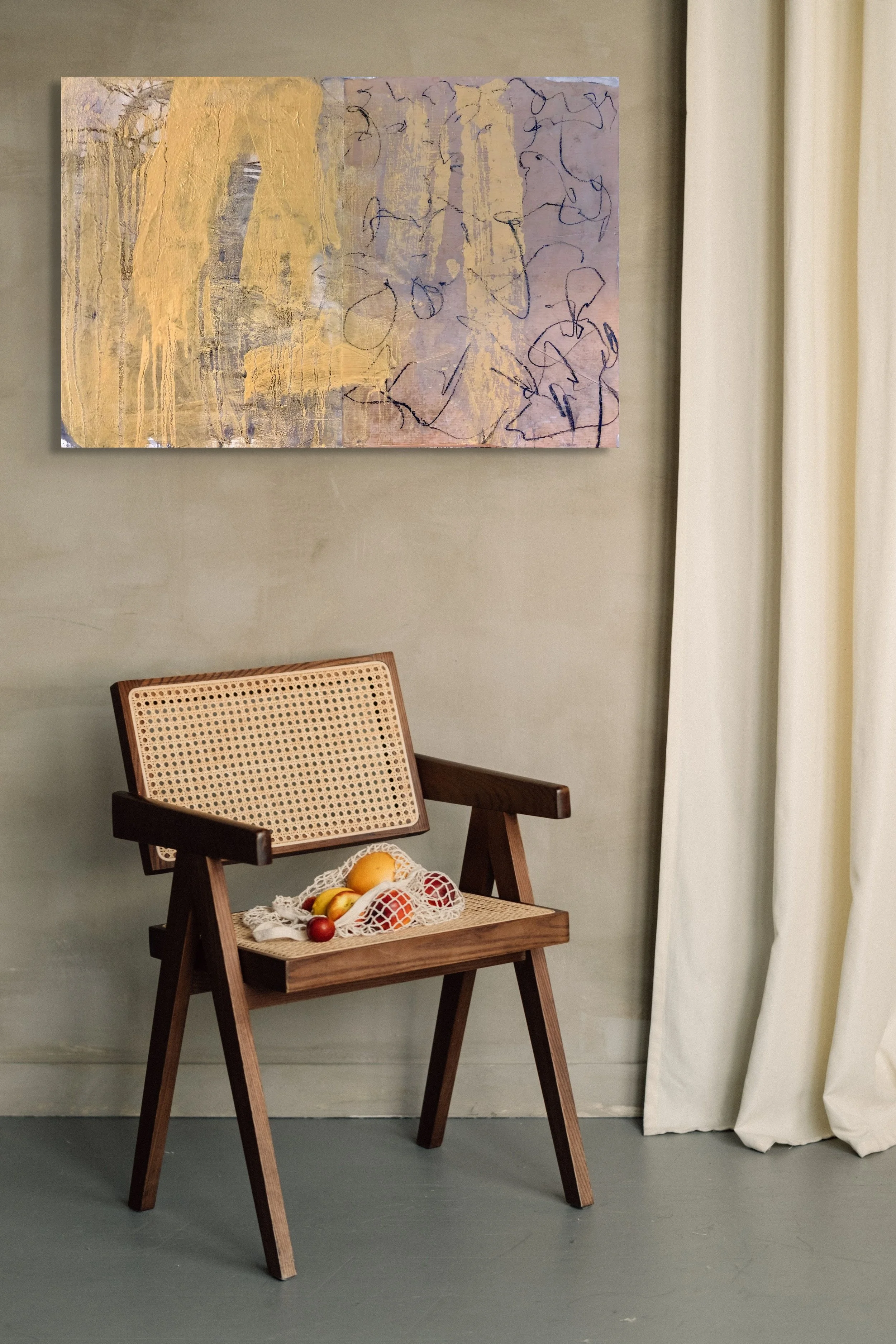 'Murmurs in Gold', 91 x 61 cm, Collage and mixed media on Cardboard