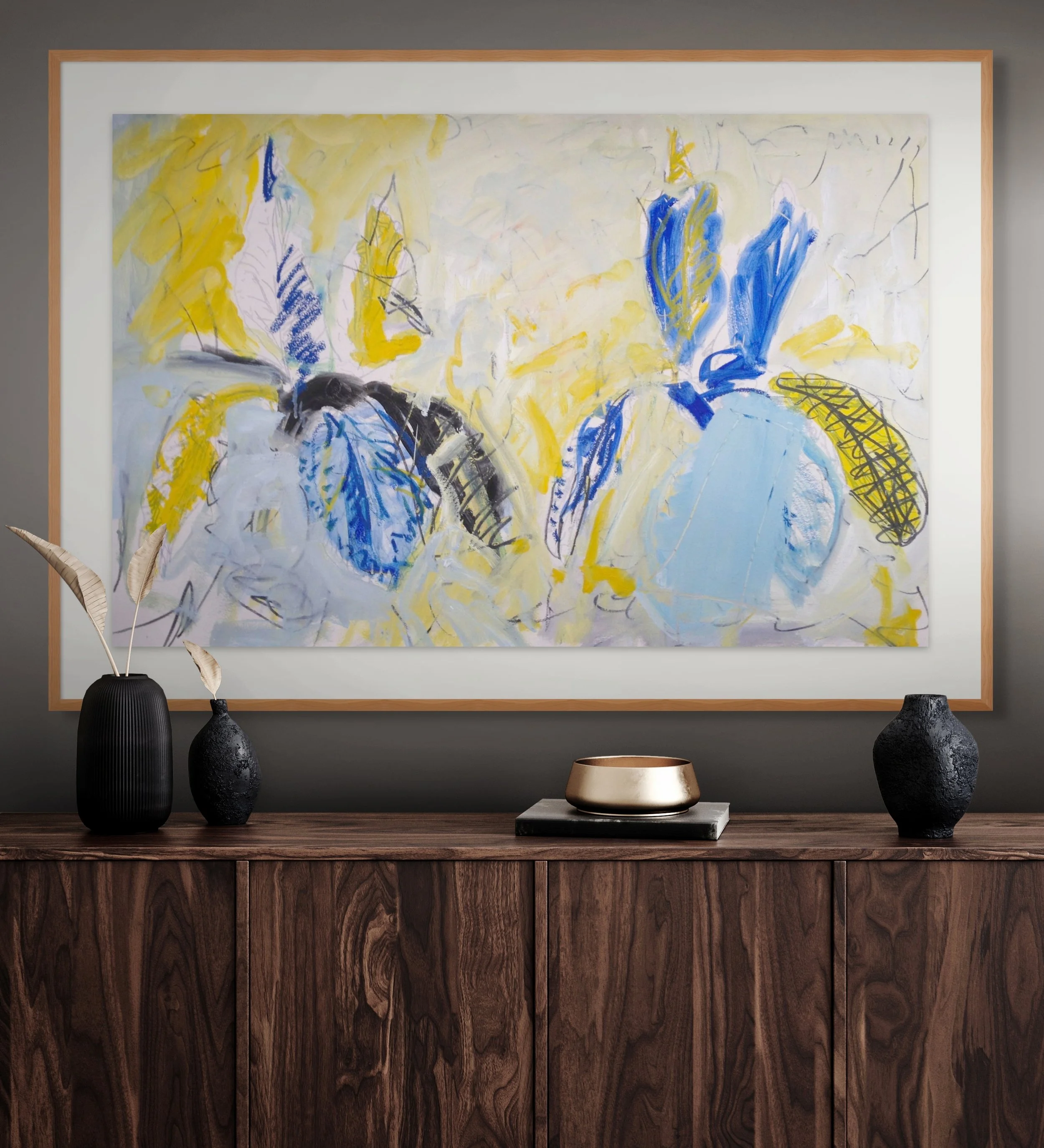 'Iris Two', 101 x 67cm, Mixed Media on Paper (frame not included)