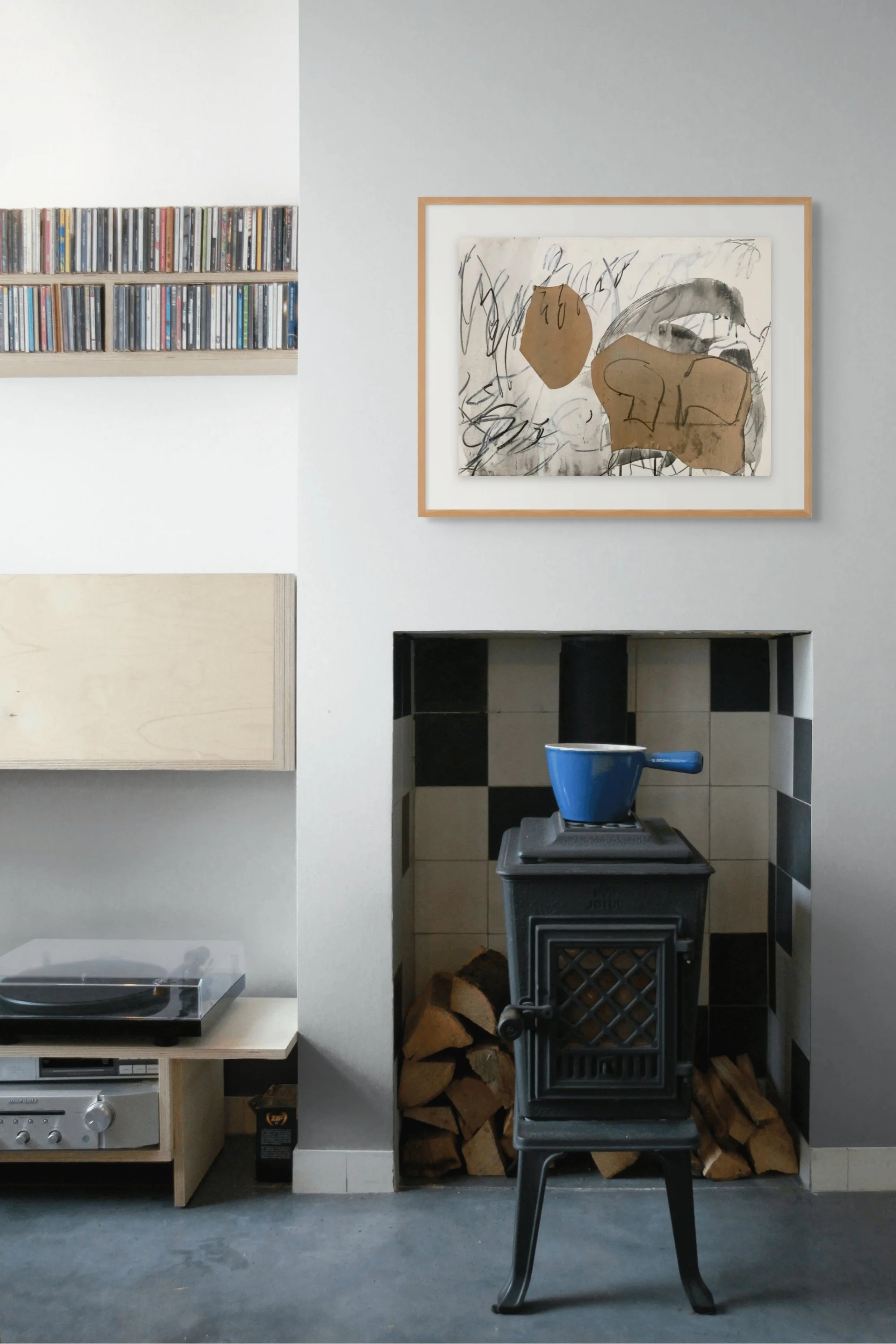 'Between Day and Night', 61 x 46cm, Collage and mixed media on Hardboard (frame not included)