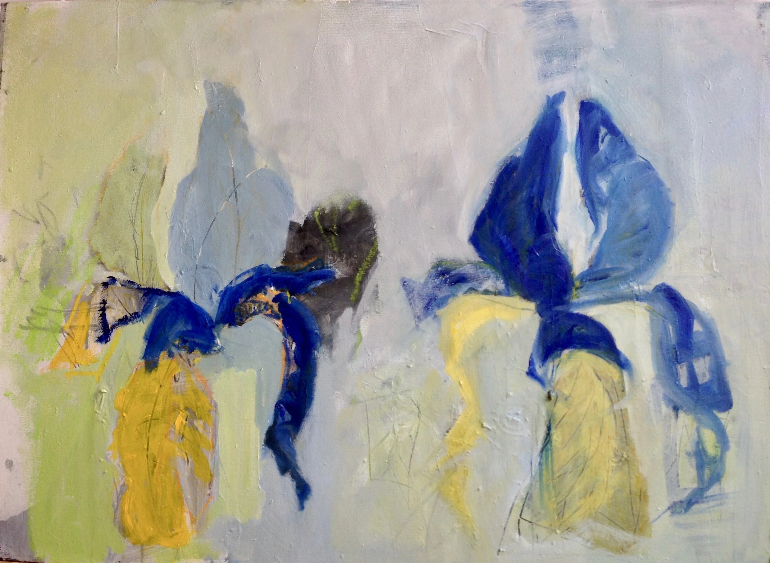'Irises One', 100 x 72cm, Mixed Media on Canvas
