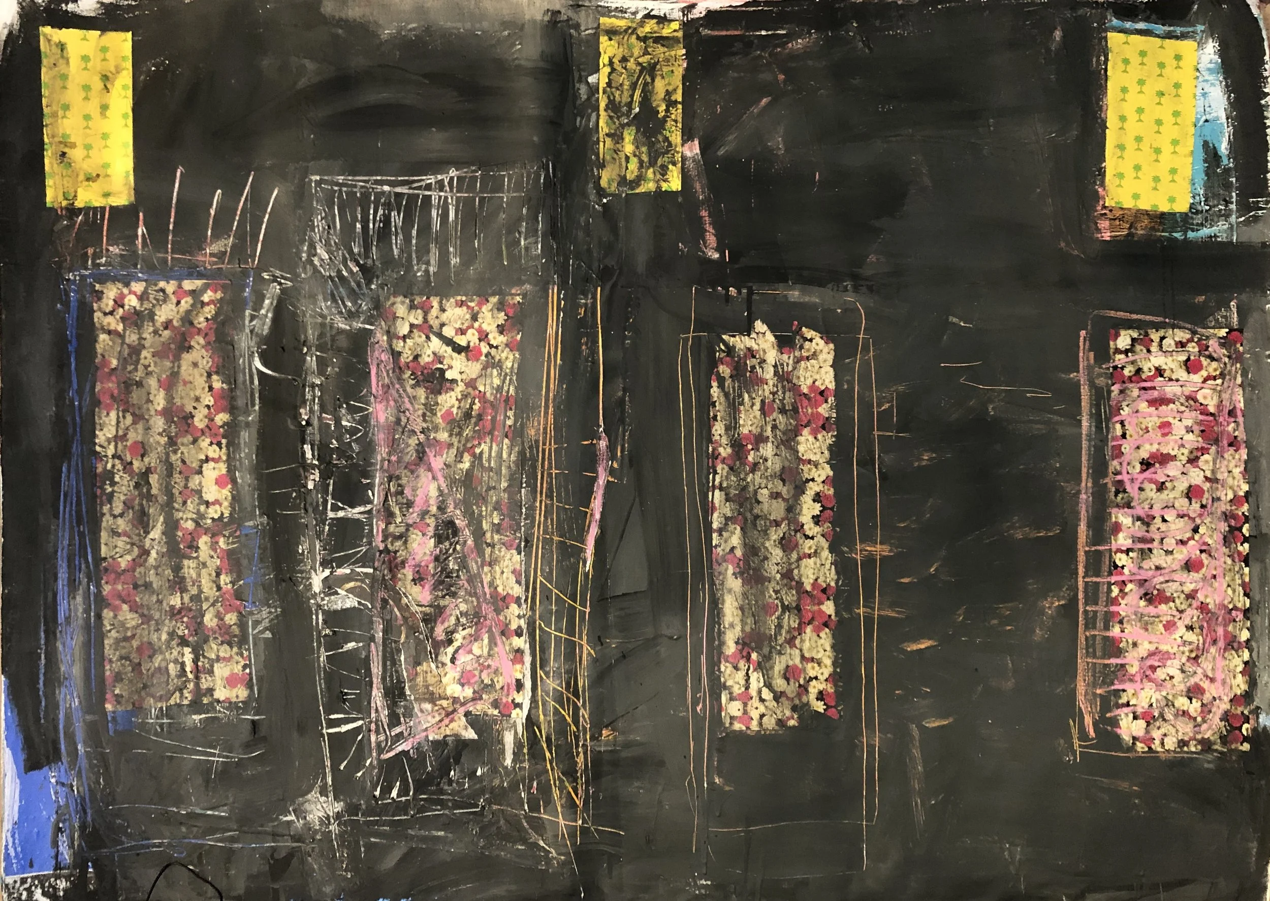 'Flower Boxes II', 150 x 110cm, Collage and mixed media on Canvas