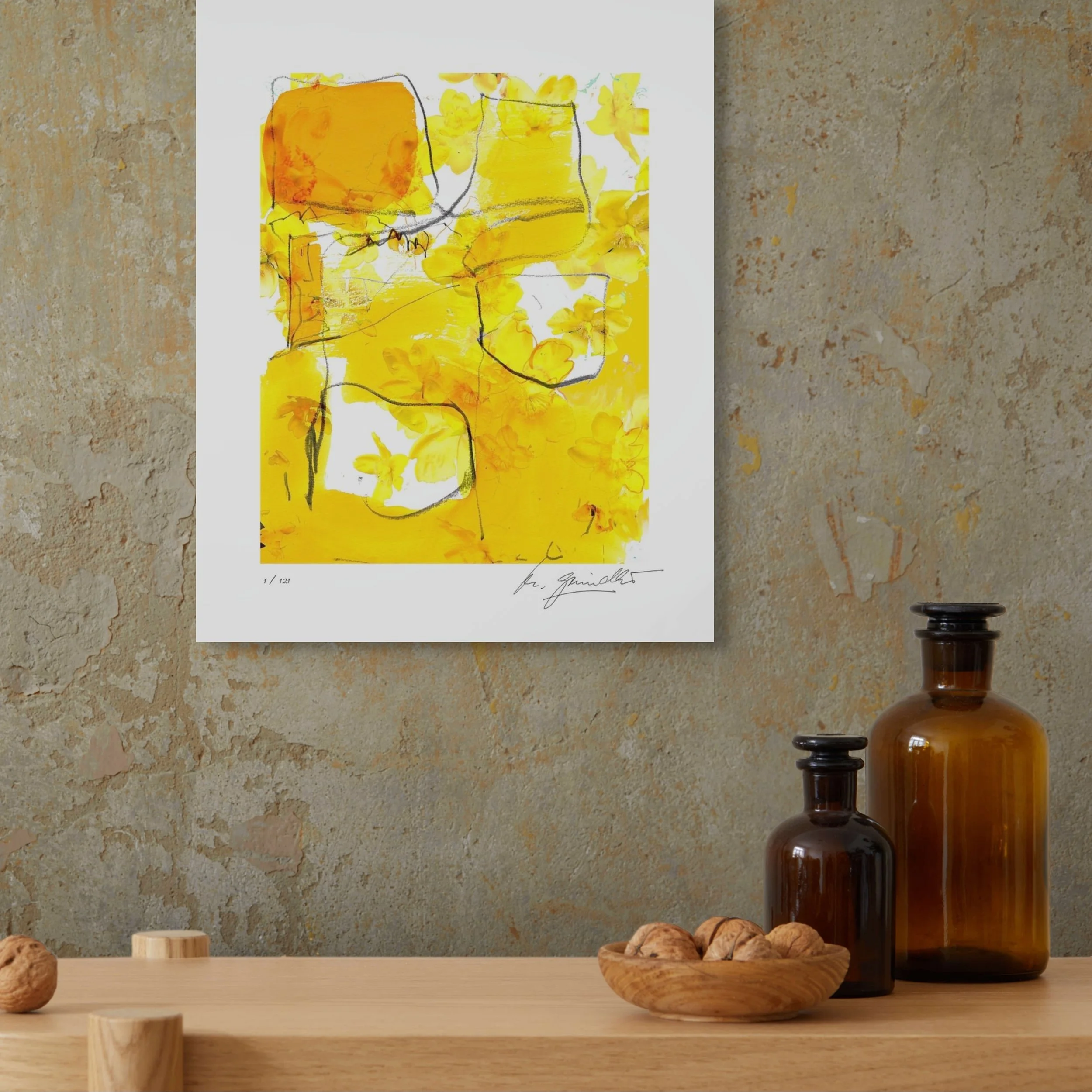 ‘Abstract Yellow’, Giclee print, limited edition, Print size 30x38cm, Paper size 40x50cm, signed and numbered.