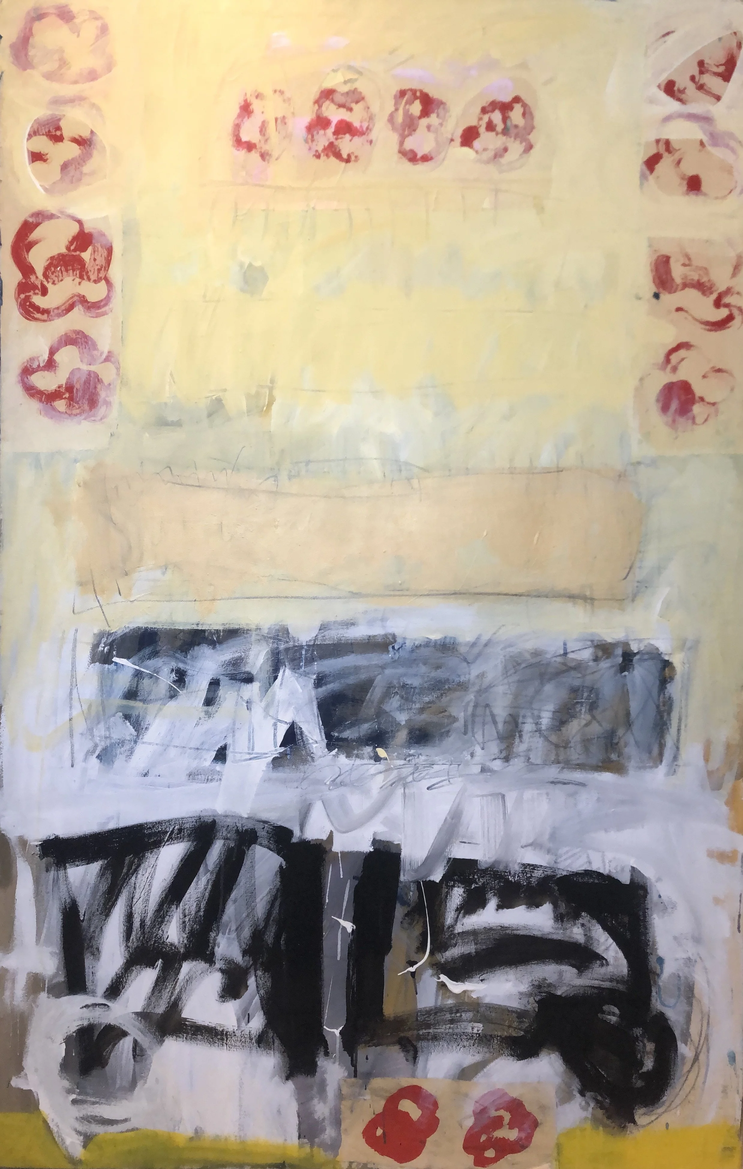 'Red on Light Yellow', 115 x 180cm, Collage and mixed media on Canvas