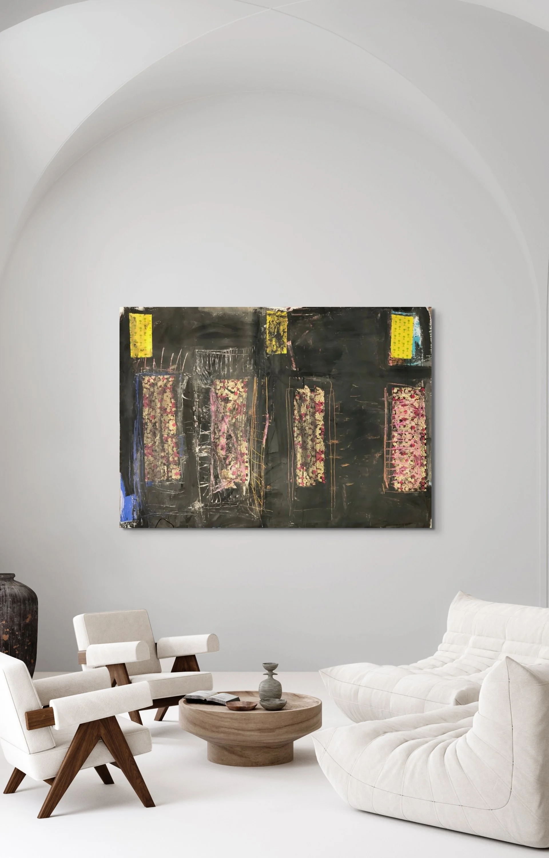 'Flower Boxes II', 150 x 110cm, Collage and mixed media on Canvas