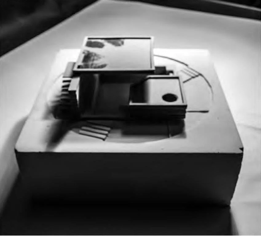 Side view of the a completed  architectural plaster model for a design installation for Mount Jerome Cemetery, Harold's Cross, Dublin