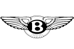 Black background with a white Bentley logo logo featuring a letter 'B' inside a circle with wings.