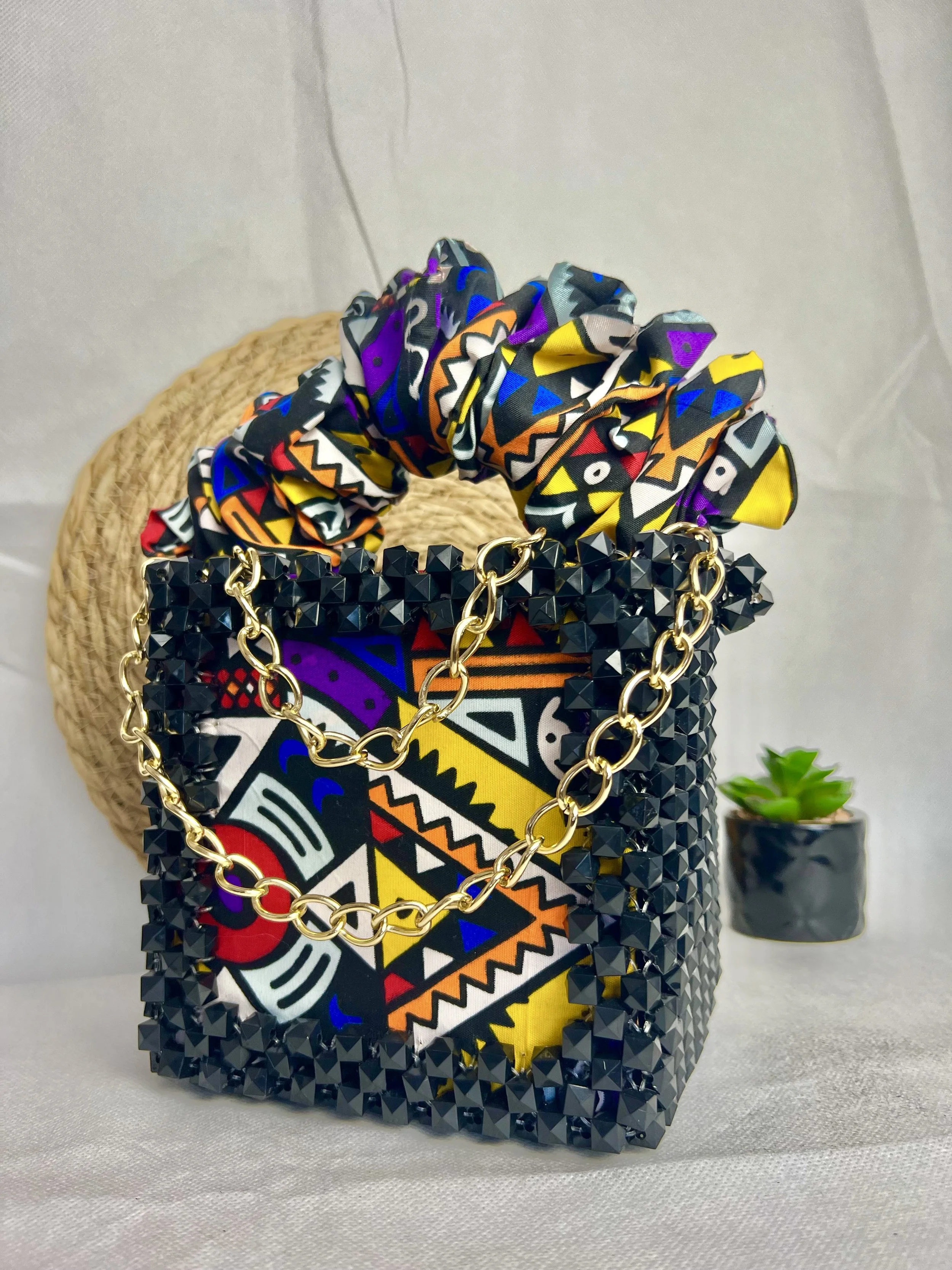 ANKARA BOX BEADED BAG