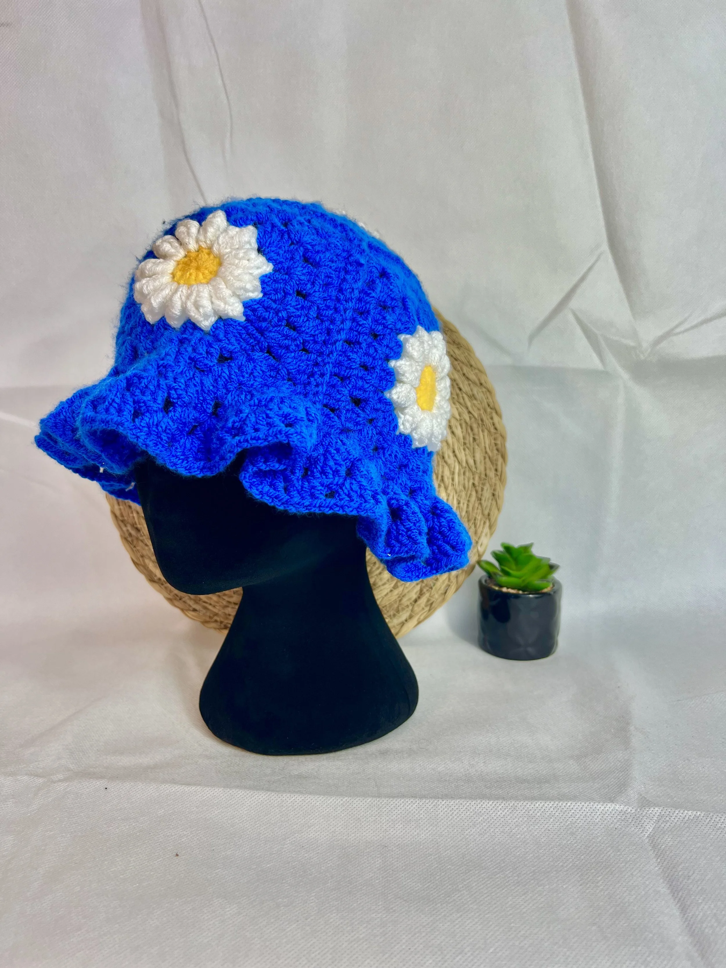 BLUE CROCHET SUNFLOWER HAT