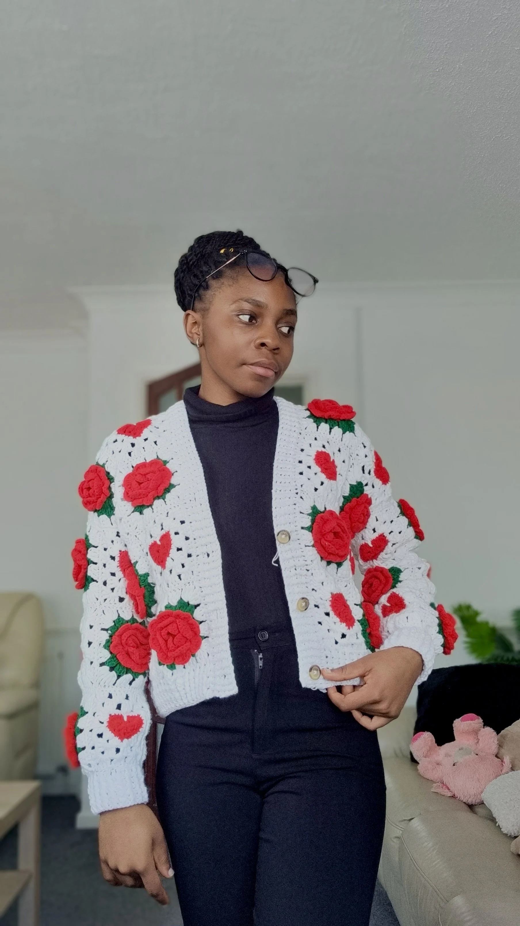 HEART AND ROSE CROCHET GRANNY SQUARE CARDIGAN