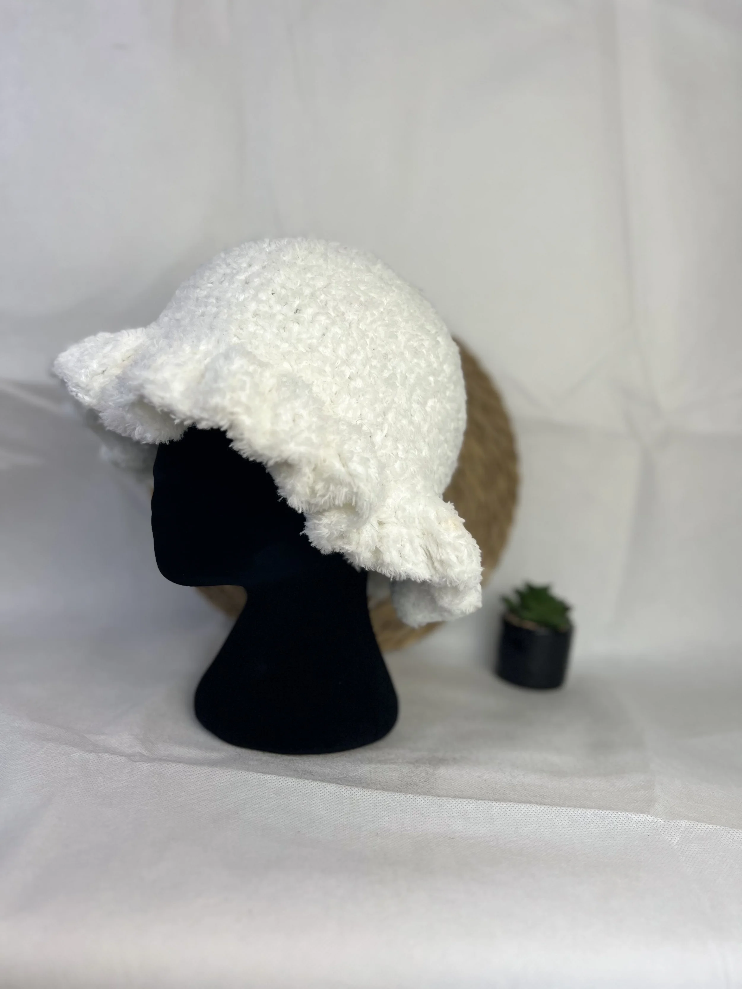 CROCHET WHITE FURRY HAT