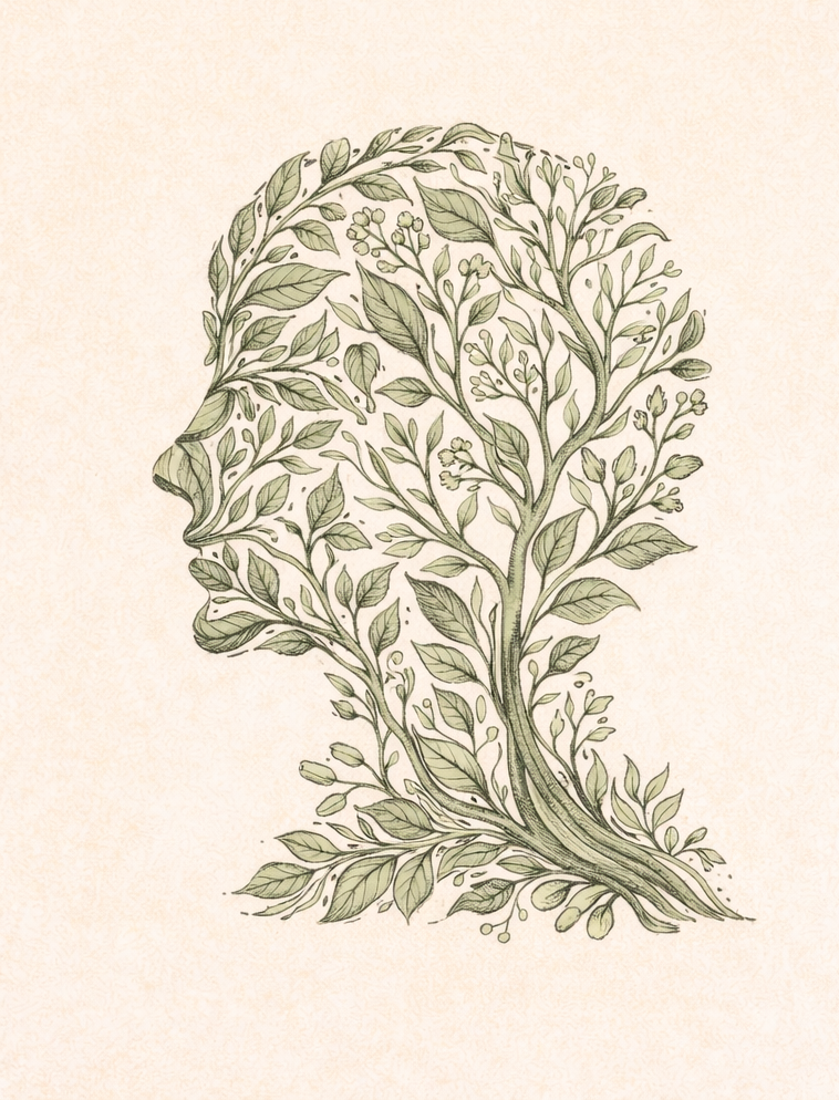 Artistic tree profile of a woman’s face, symbolising the journey from invisible to unstoppable and the growth of self-confidence in midlife