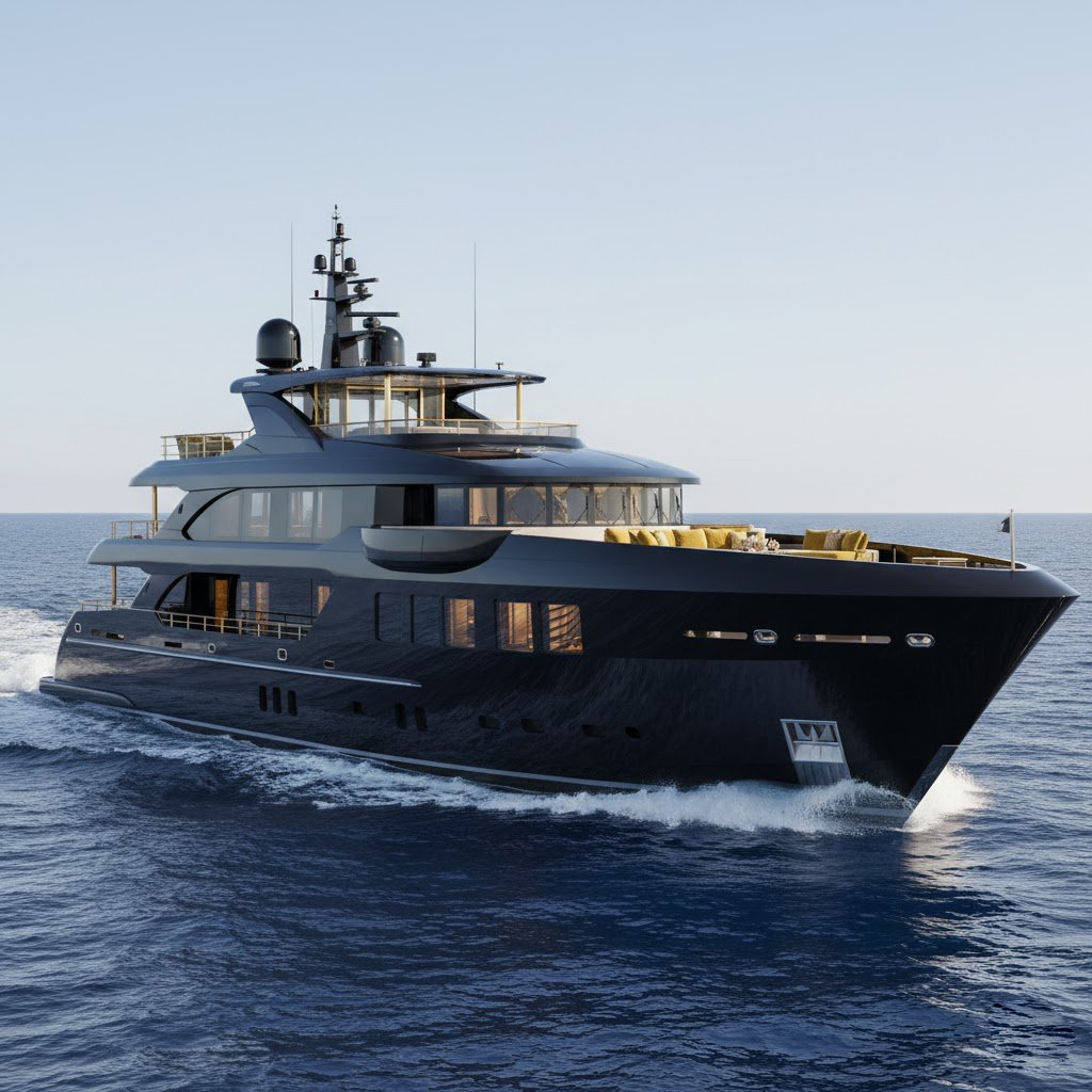 A luxury yacht sailing on the ocean with Marine Defense Gloss black.