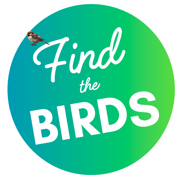 A circular graphic with the text 'Guide to the Birds' in faded blue and green colors, featuring a small bird perched on the top left edge of the circle.
