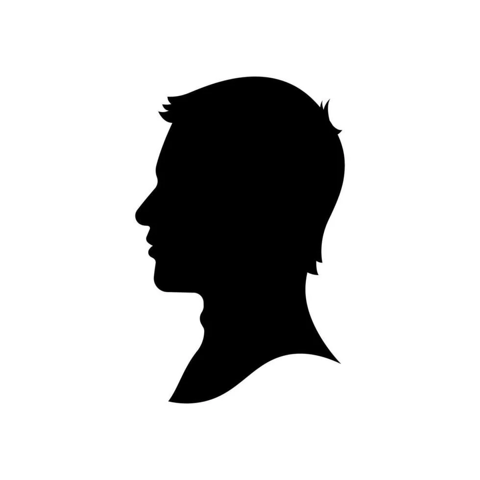 Black silhouette of a man's profile facing left on a white background.