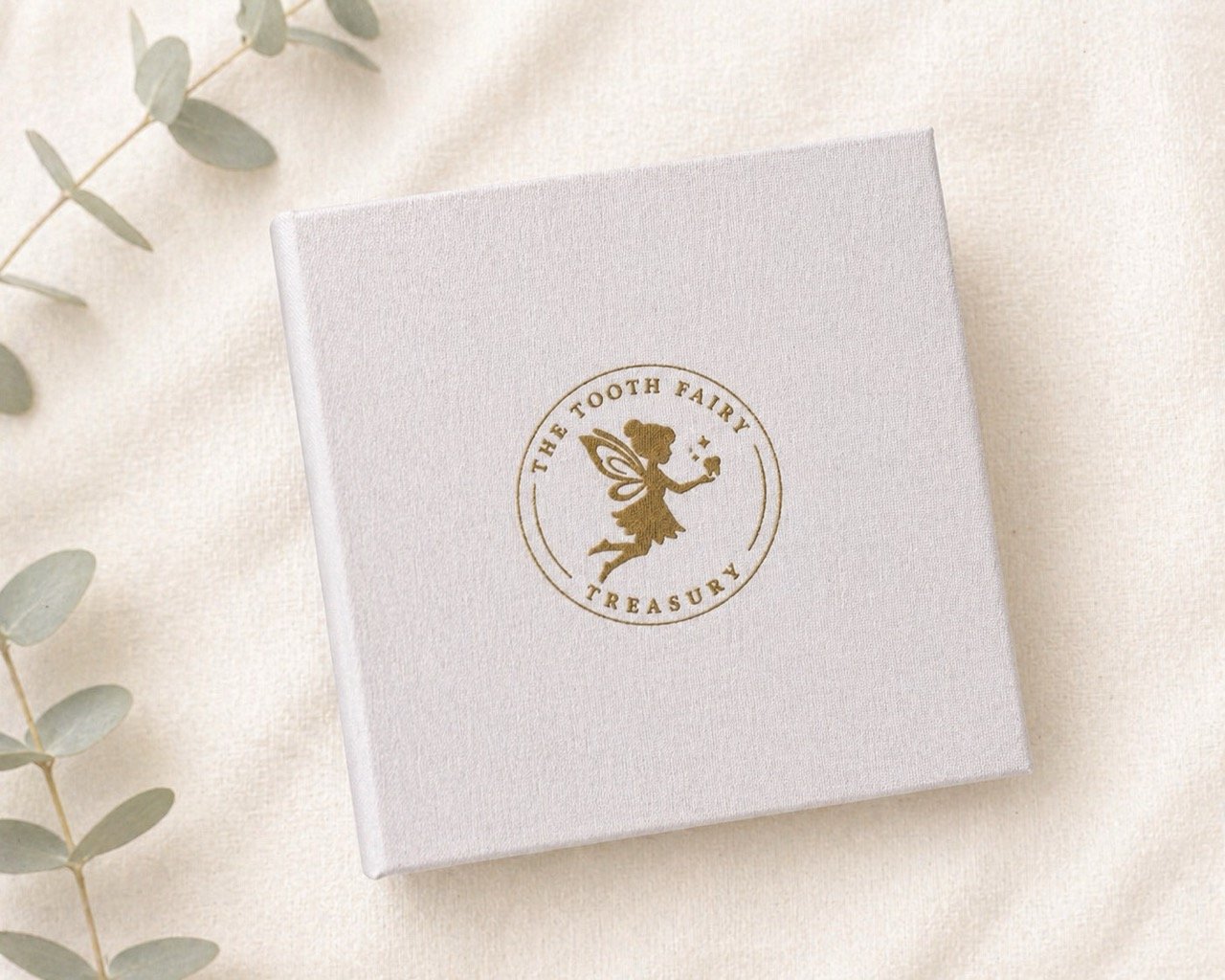 Tooth Fairy kit keepsake box in linen and solid wood for lost tooth memories