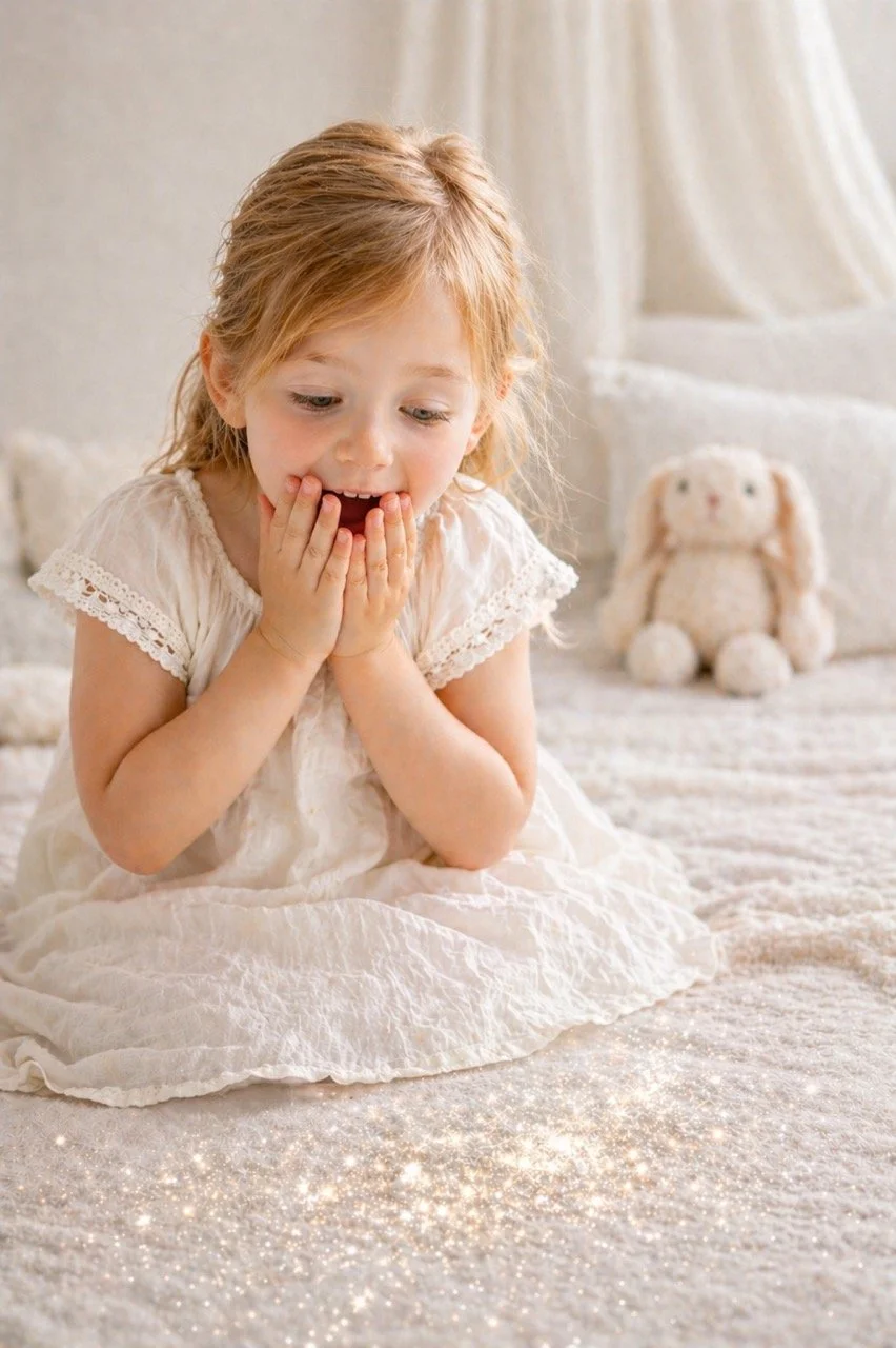 Child who lost a tooth looking at tooth fairy dust from a Tooth Fairy kit