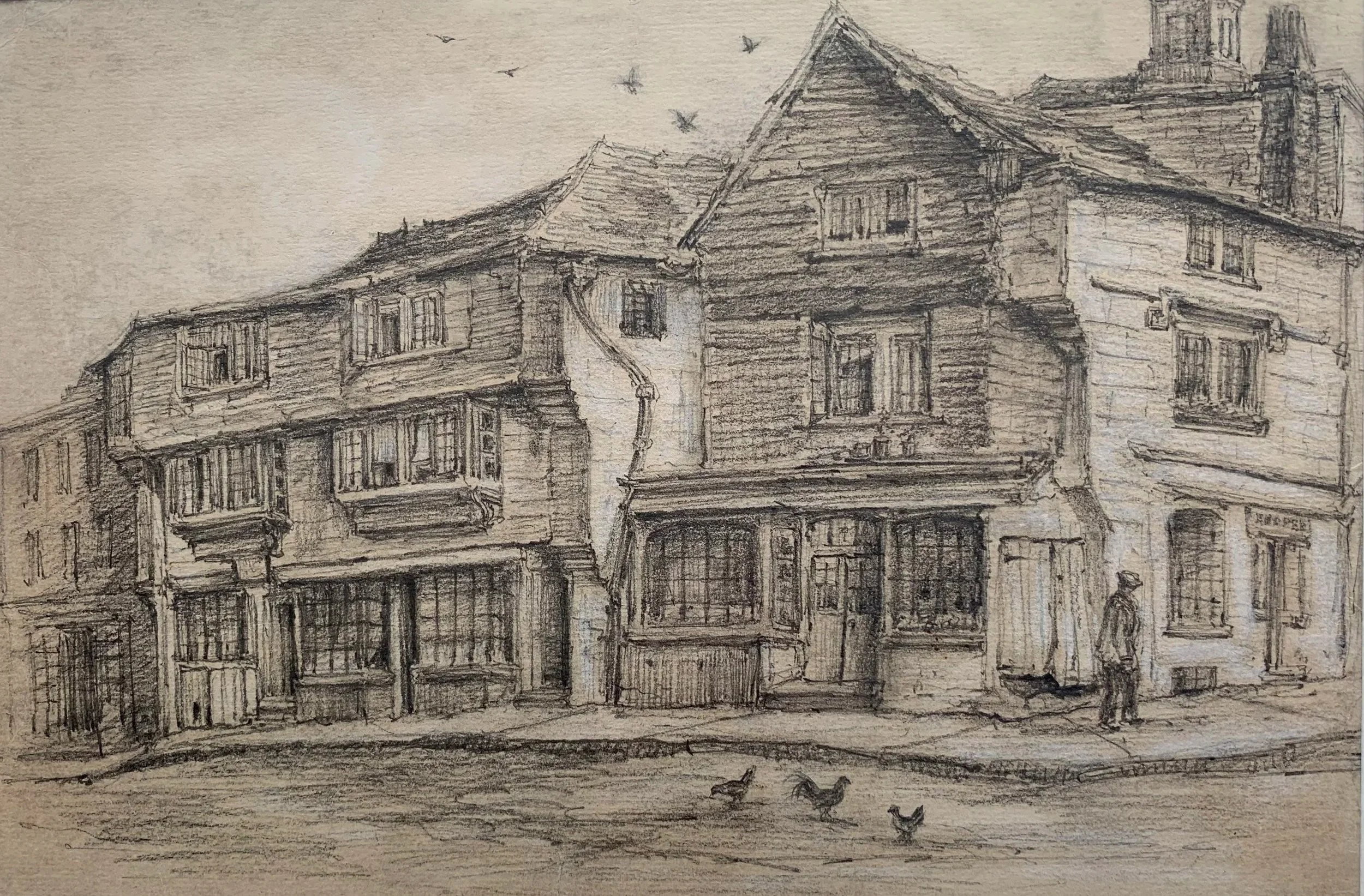 Sketch of Merchant House, Launceston, Cornwall.