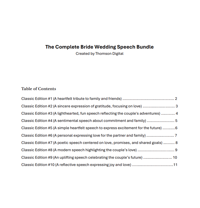 The Complete Bride Wedding Speech Bundle_Image_Table of contents.png