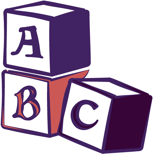 Three alphabet blocks labeled A, B, and C, with A on top of B and C placed next to them.